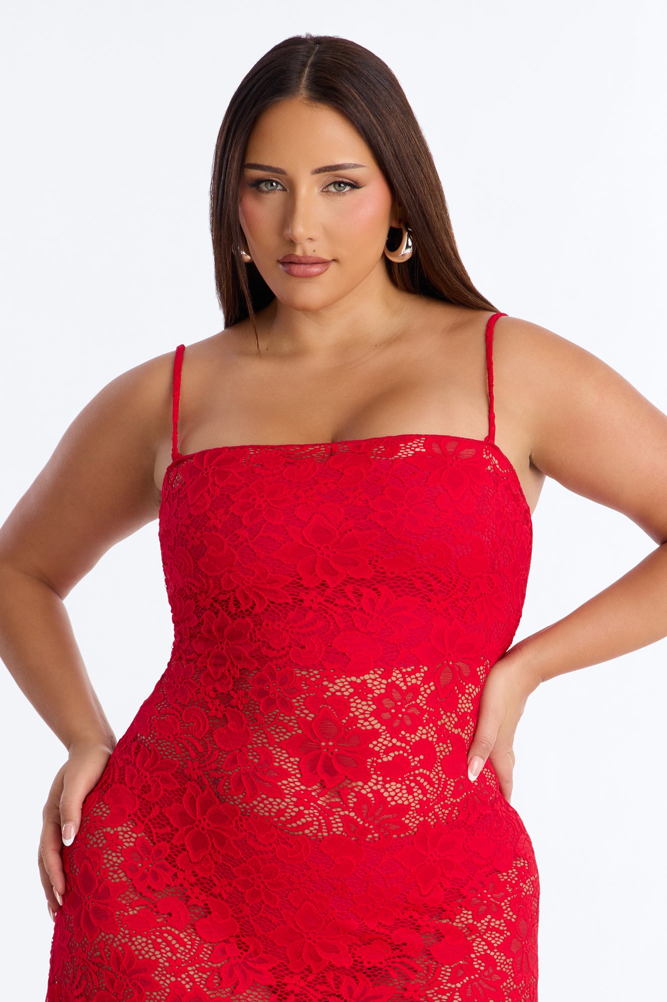 Jaylin Sheer Lace Maxi Dress - Red image 6