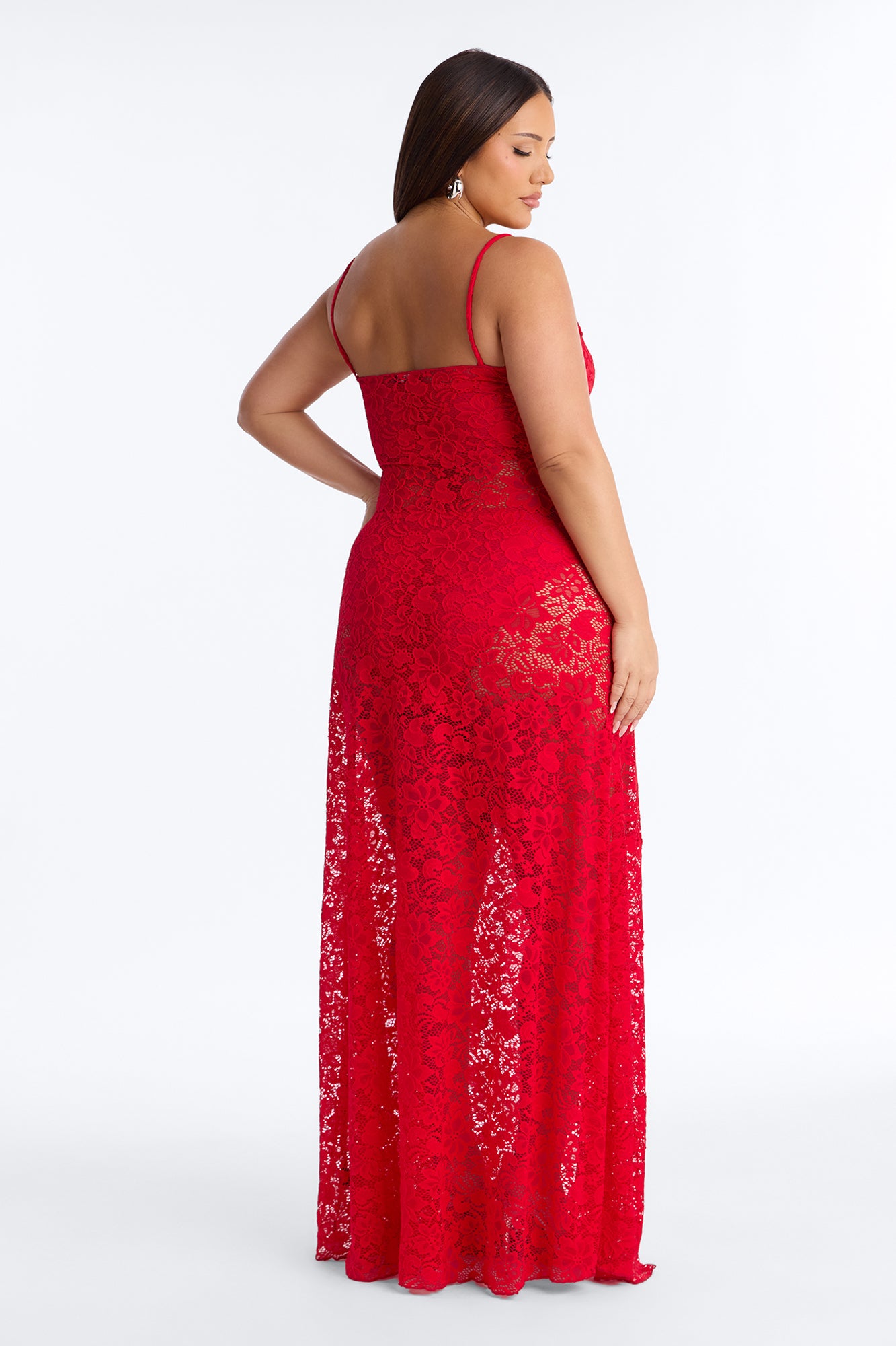 Jaylin Sheer Lace Maxi Dress - Red image 7