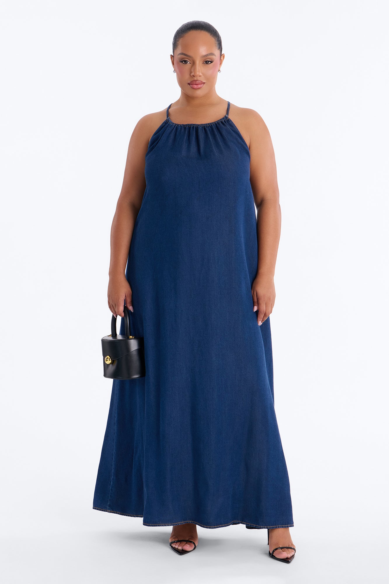 Daytime Chic Denim Maxi Dress - Dark Wash image 5