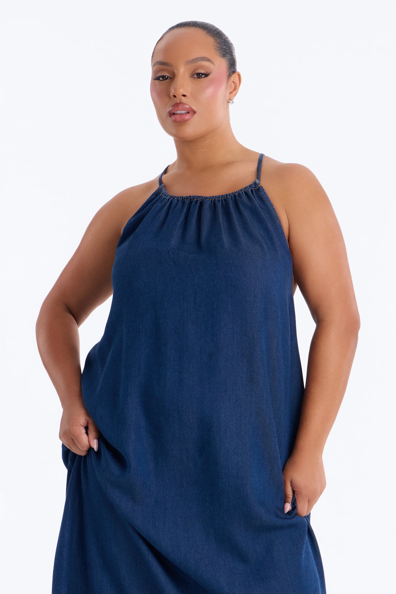 Daytime Chic Denim Maxi Dress - Dark Wash image 6