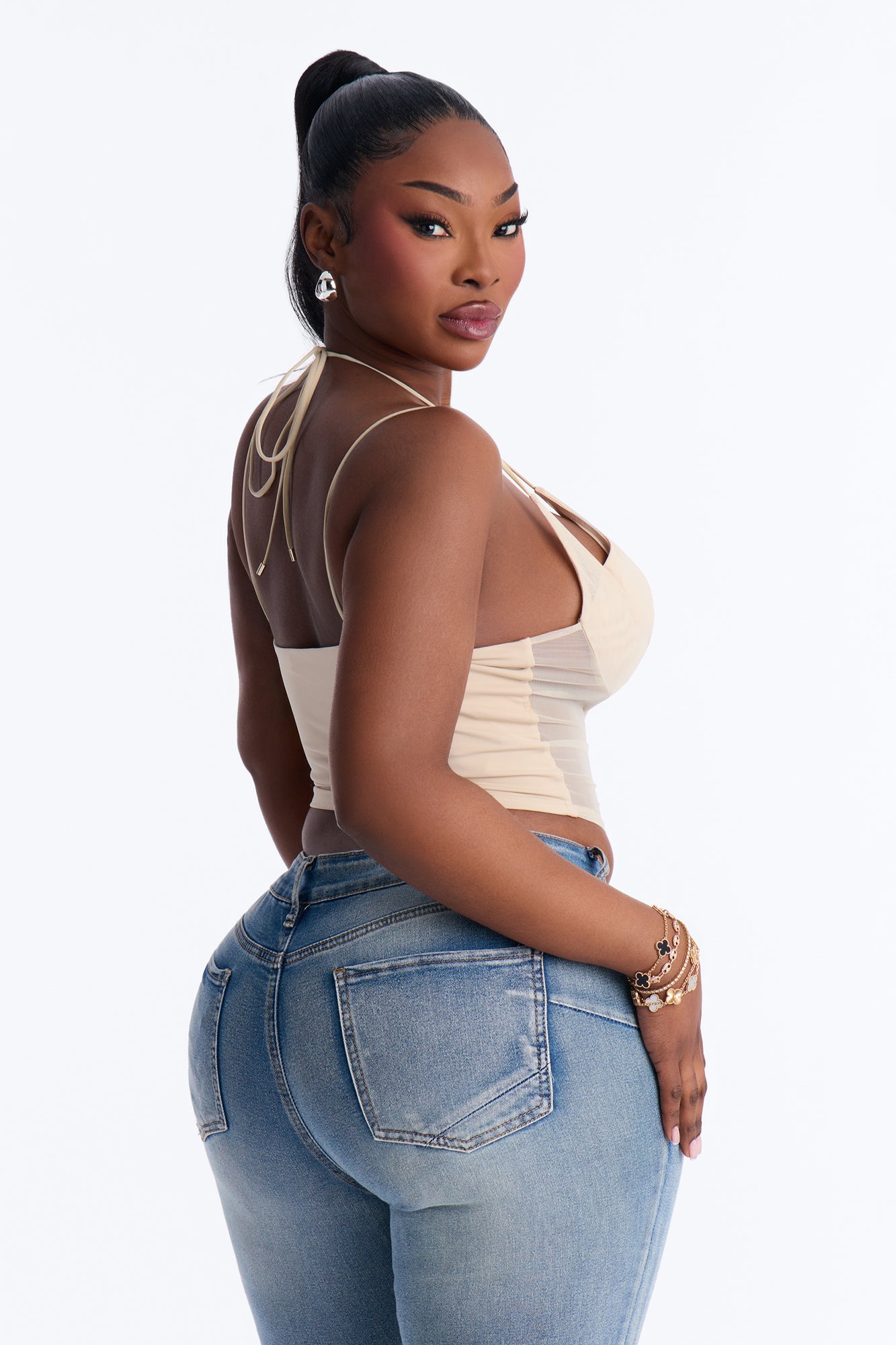 Amaya Mech Cut Out Corset Top - Stone image 8