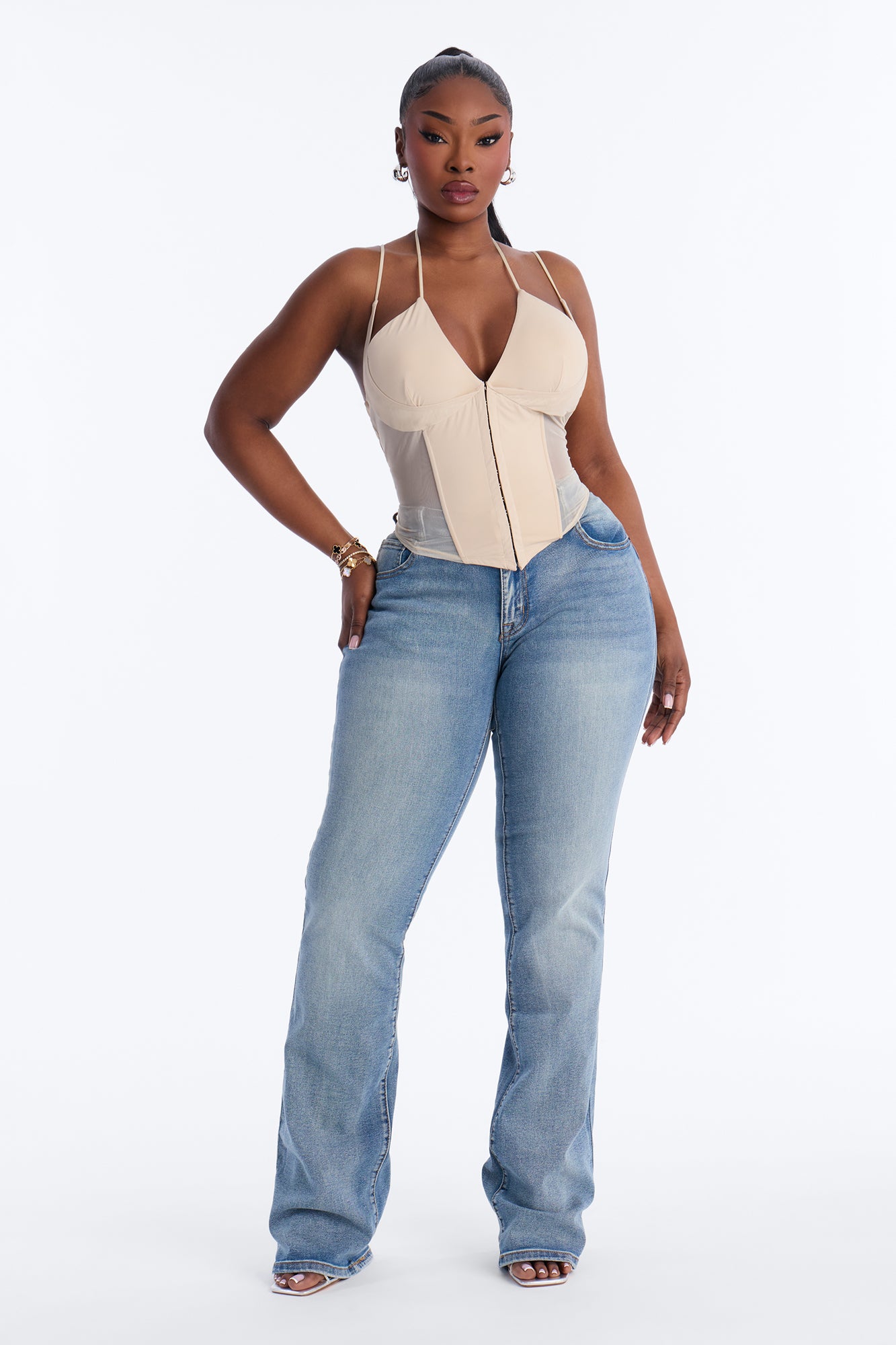 Amaya Mech Cut Out Corset Top - Stone image 6