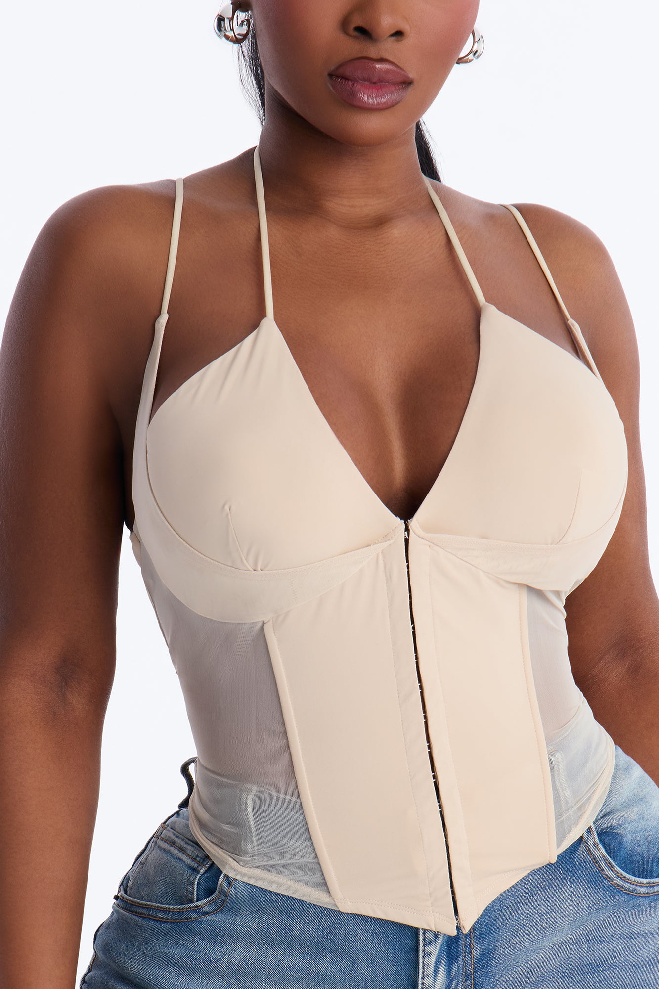Amaya Mech Cut Out Corset Top - Stone image 7