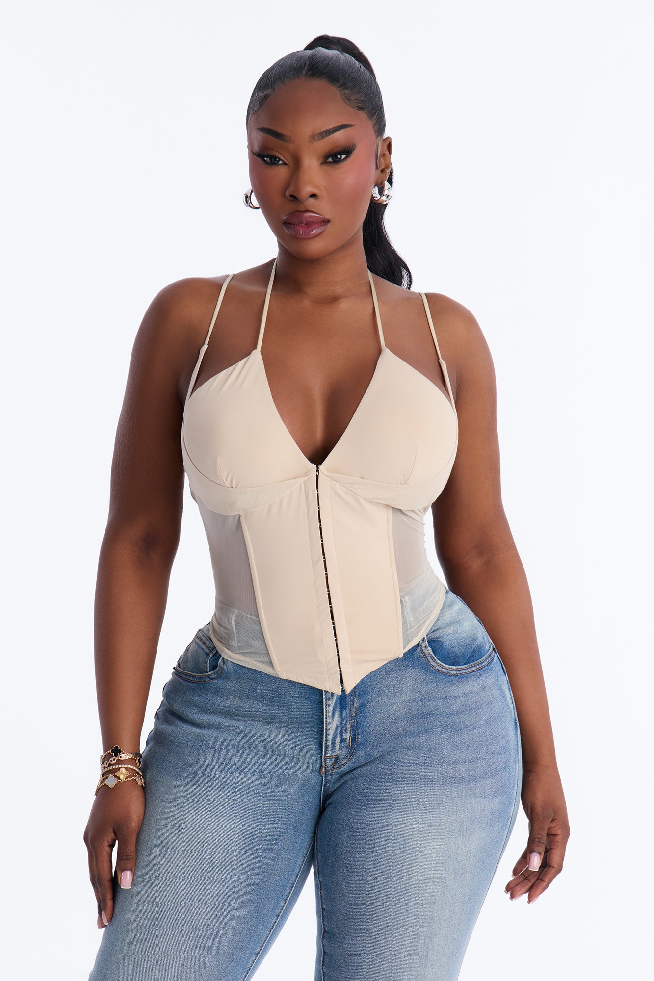 Amaya Mech Cut Out Corset Top - Stone image 5