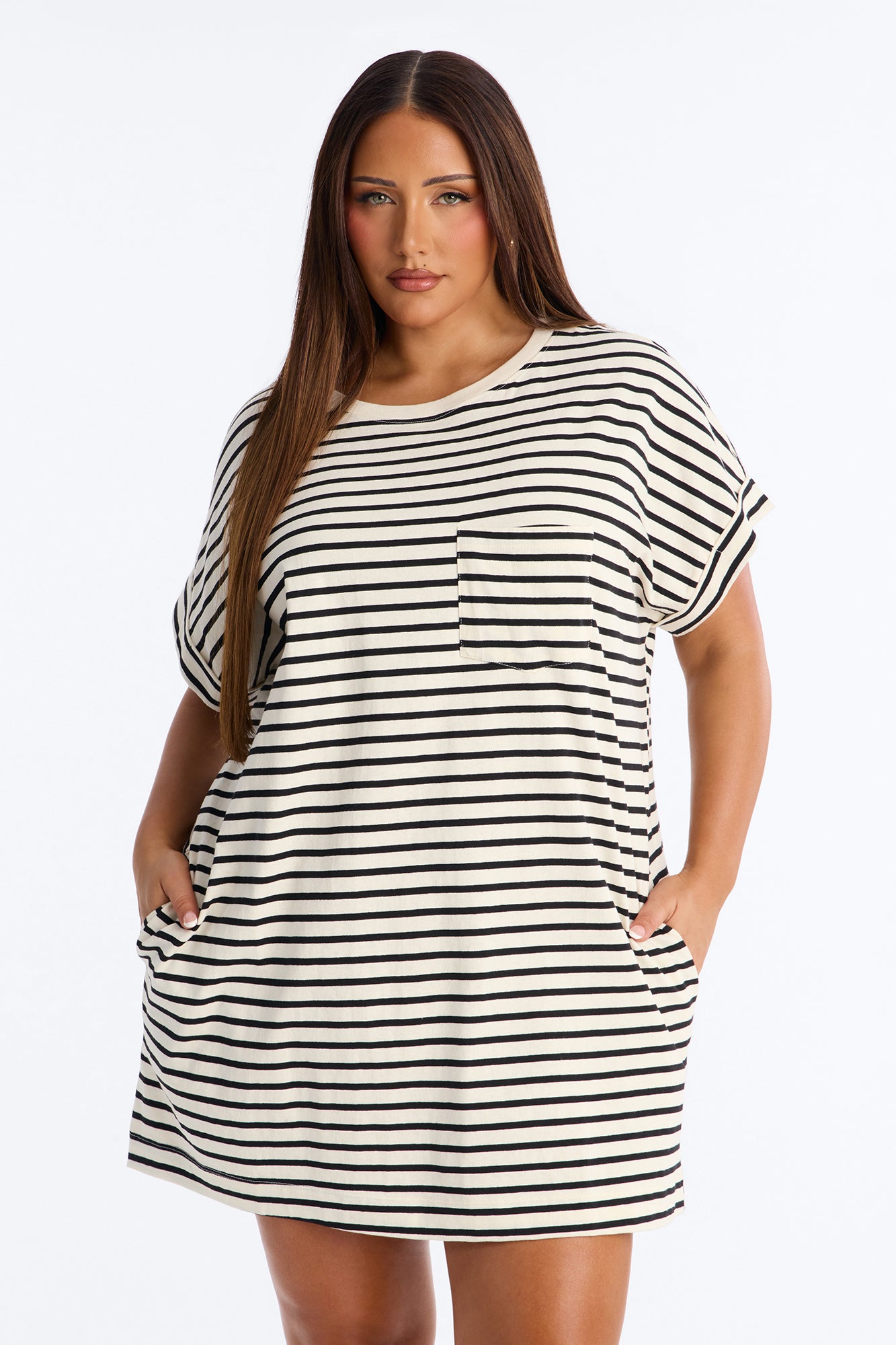 Raelynn Short Sleeve Cotton Shirt Mini Dress - Black/White image 6