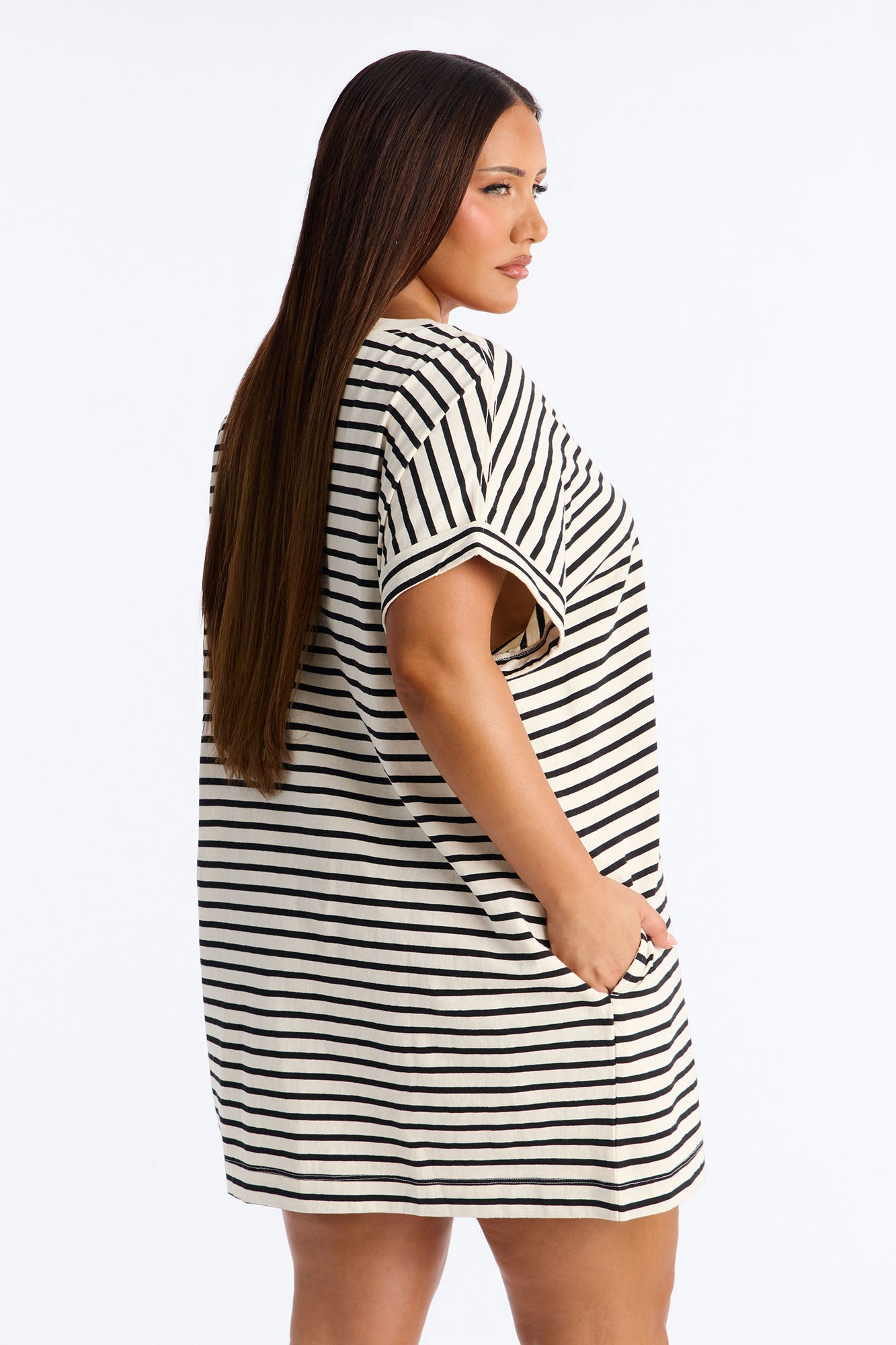 Raelynn Short Sleeve Cotton Shirt Mini Dress - Black/White image 8