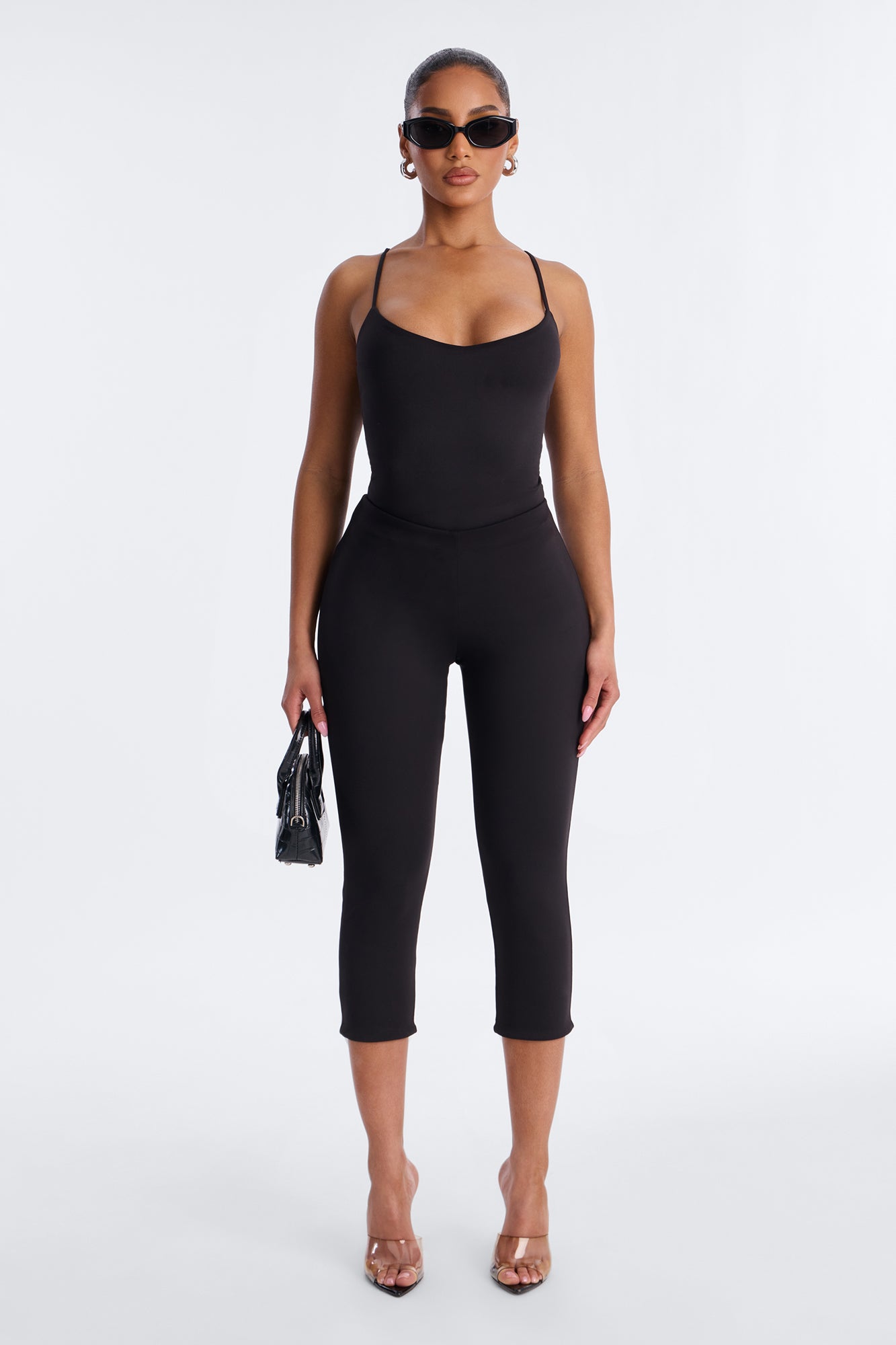 Bianca Matte Form Double Lined Low Rise Capri Set - Black