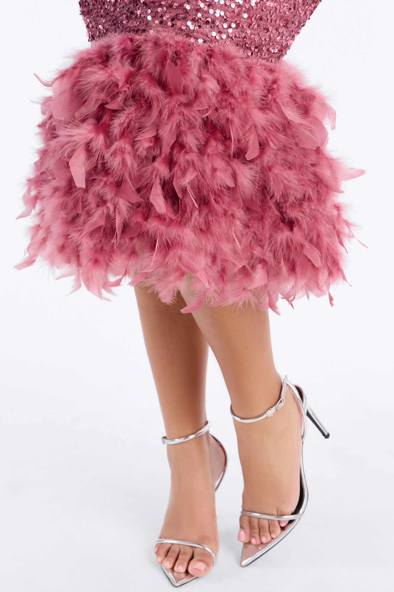Zoey Feathered Sequin Midi Dress - Mauve image 7