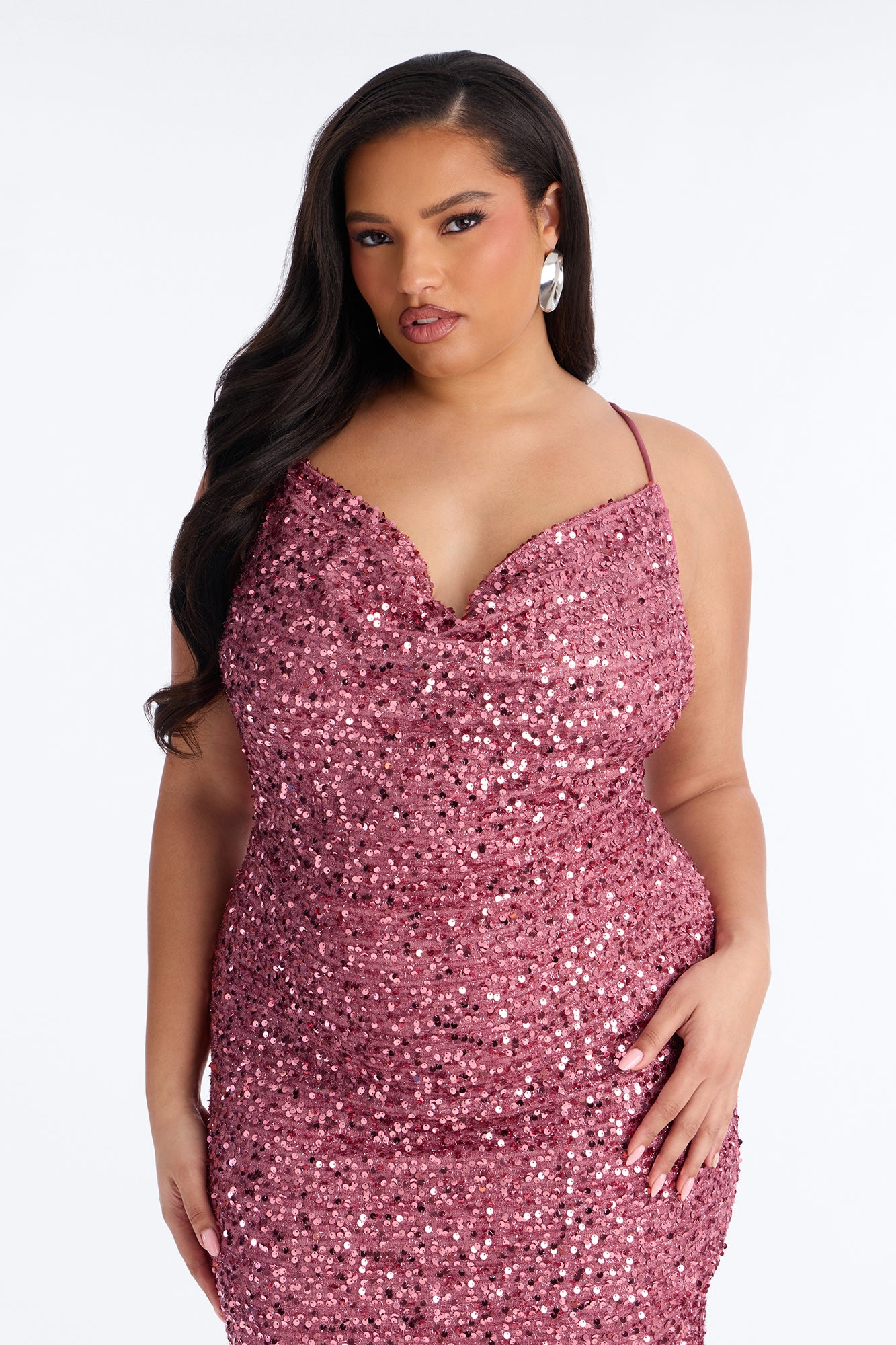 Zoey Feathered Sequin Midi Dress - Mauve image 6