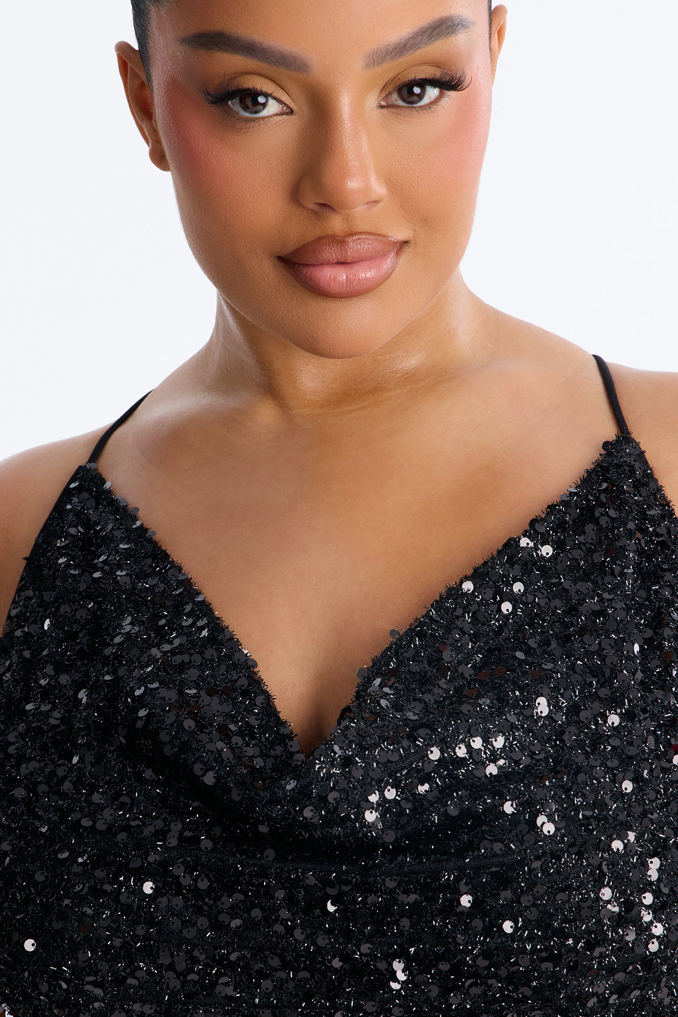 Zoey Feathered Sequin Midi Dress - Black image 6