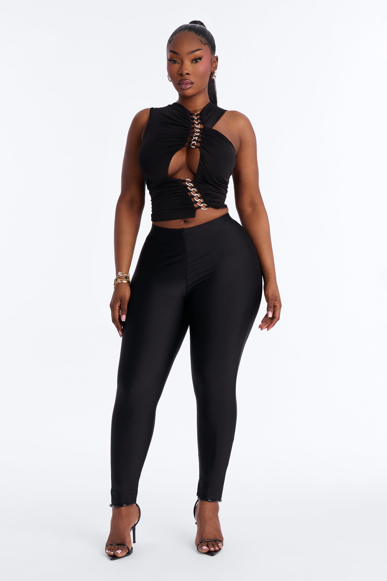 Power Link Cut Out Ruched Chain Top - Black image 5