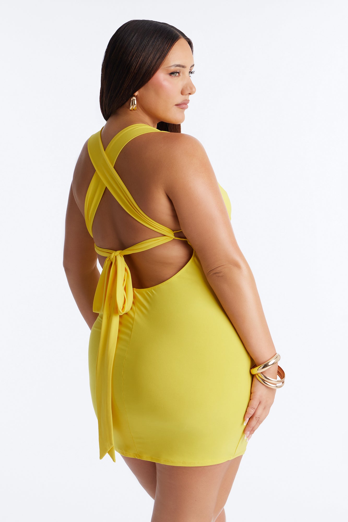 Kaylee Sleeveless Tie Back Mini Dress - Yellow image 9
