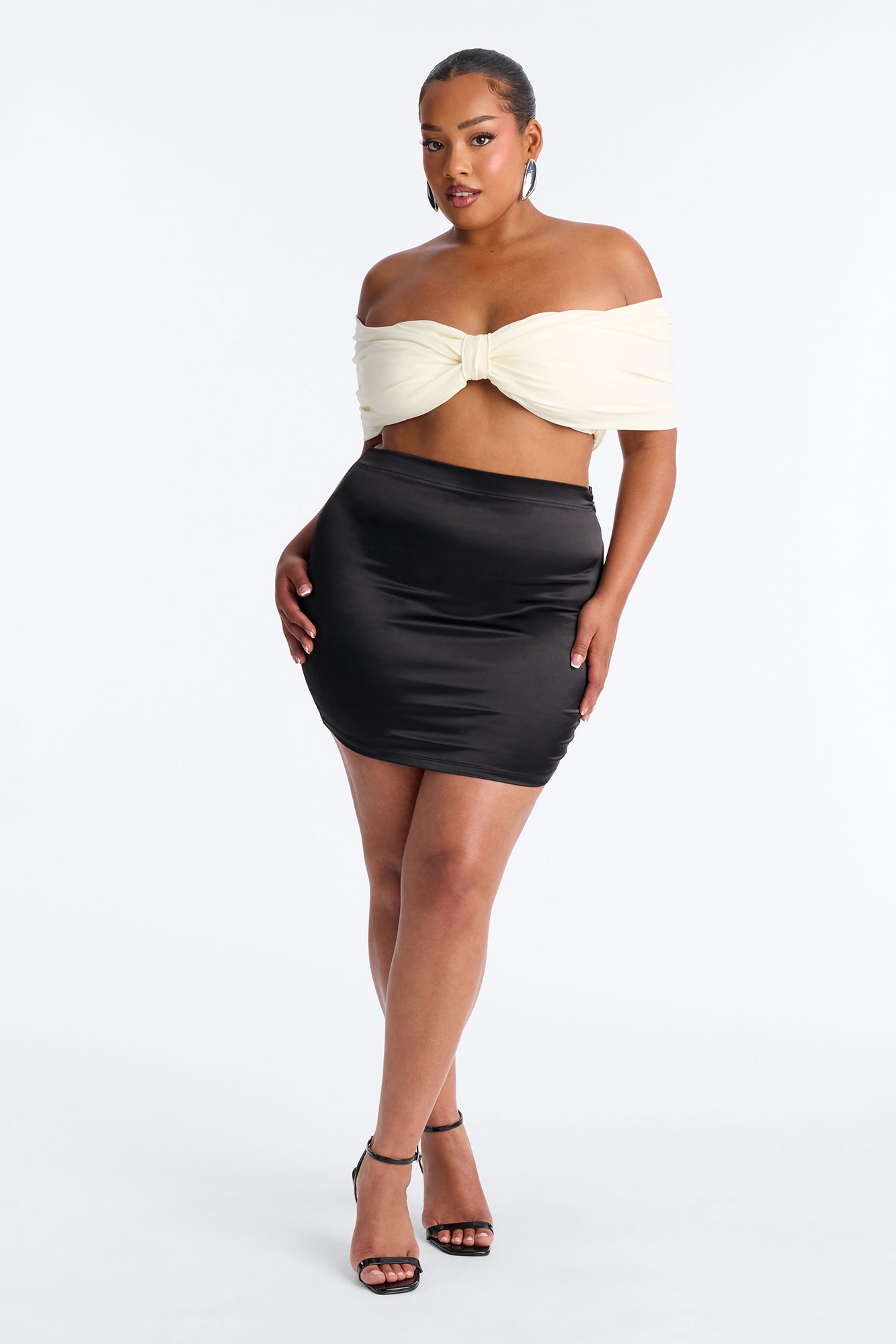 Nina Off Shoulder Ruched Crop Top - Cream image 7