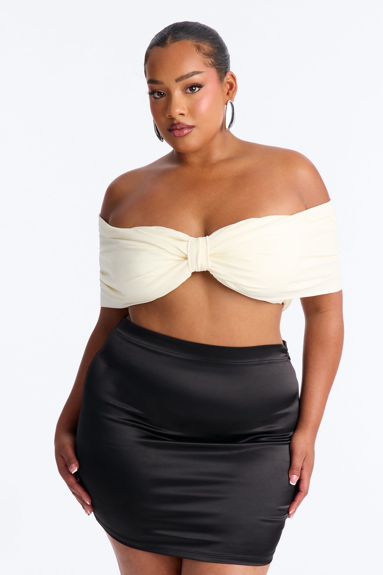Nina Off Shoulder Ruched Crop Top - Cream image 6