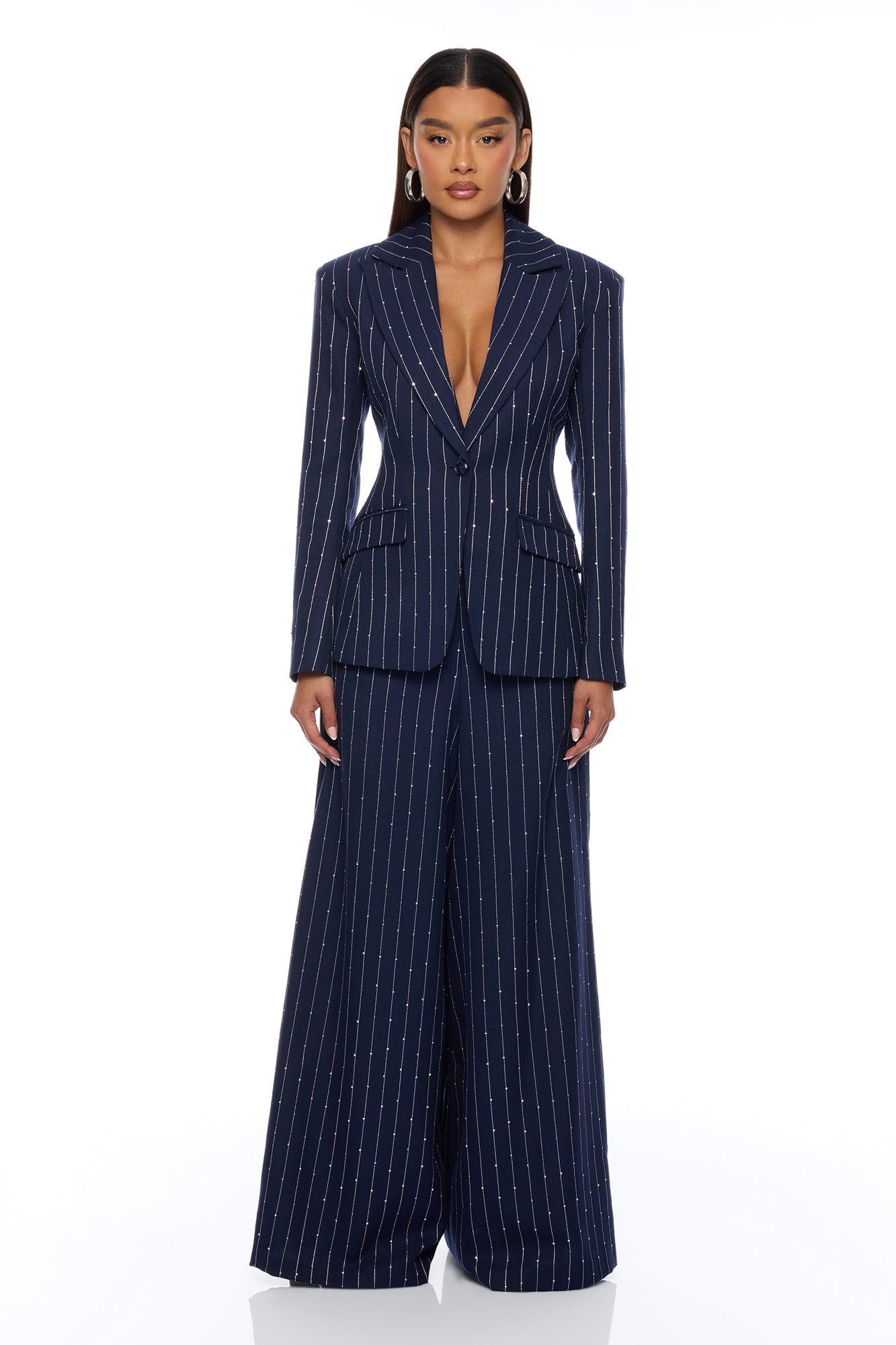 Adyson Embellished Pinstripe Blazer - Navy/combo