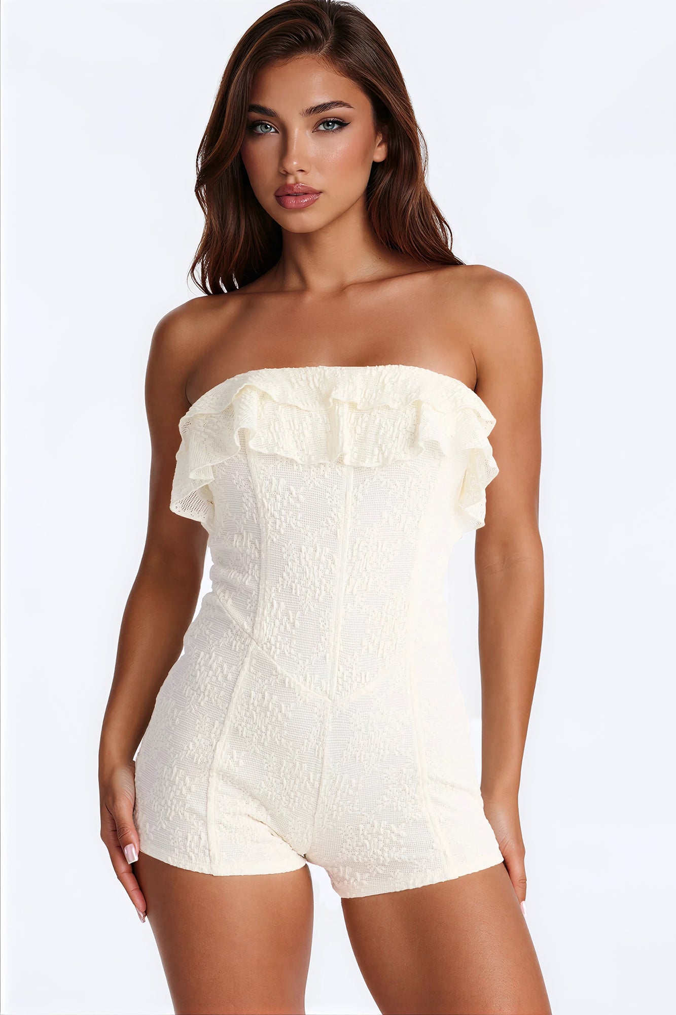 Leia Textured Lace Micro Romper - Ivory