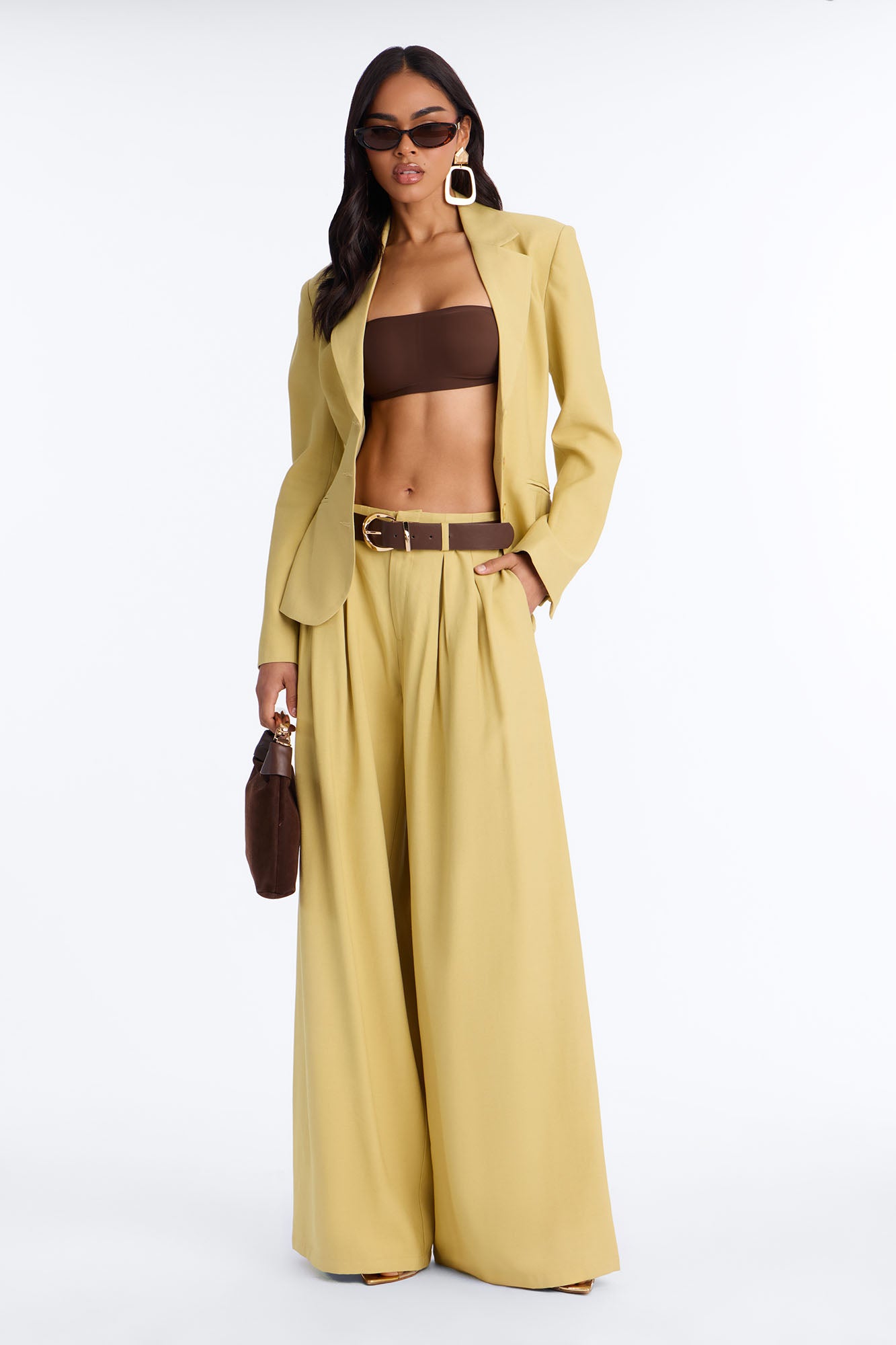 Elyse Linen High Rise Pleated Trousers - Honey