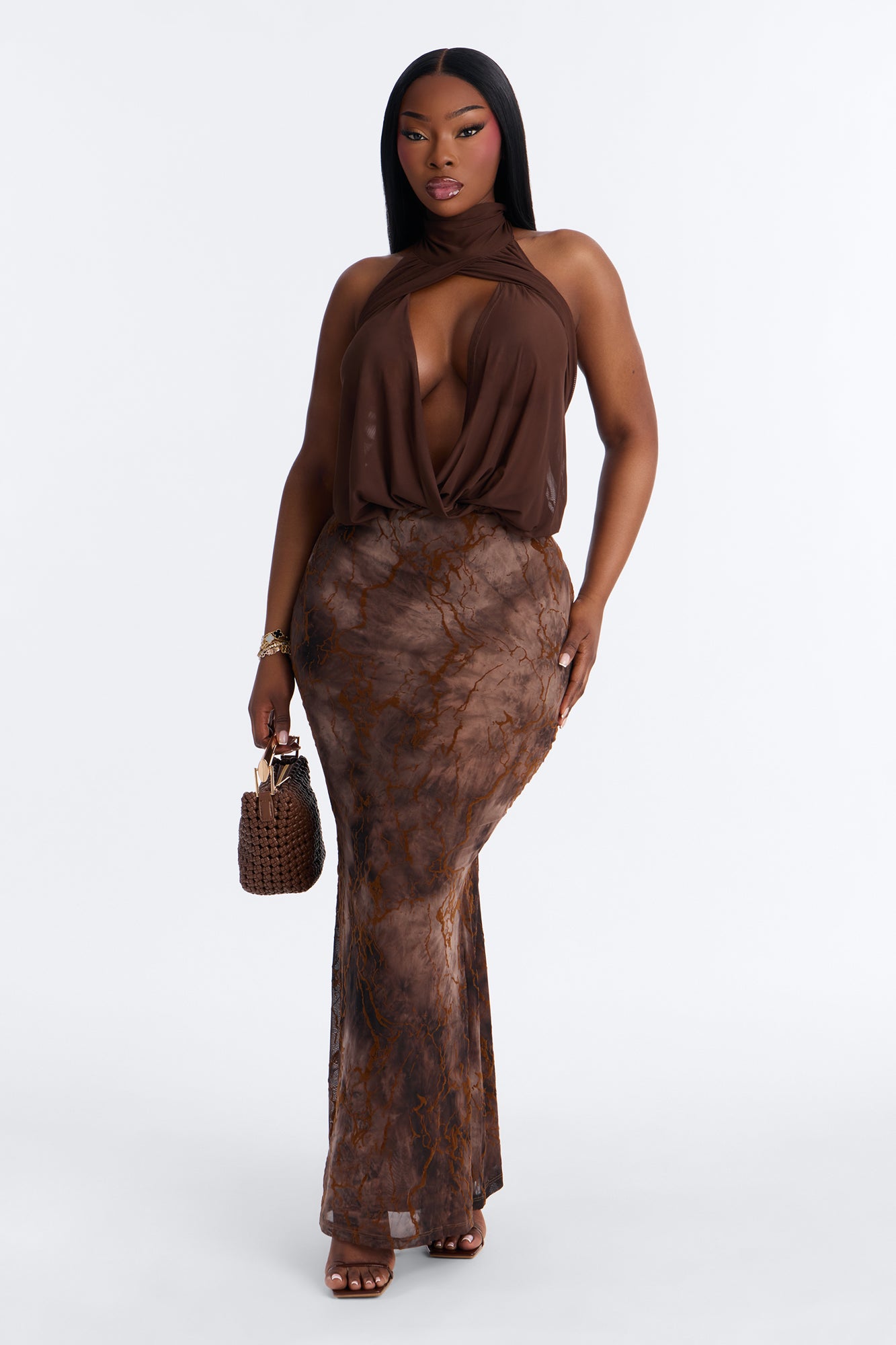 Divine Ease Sheer Mesh Ruched Halter Top - Chocolate image 6