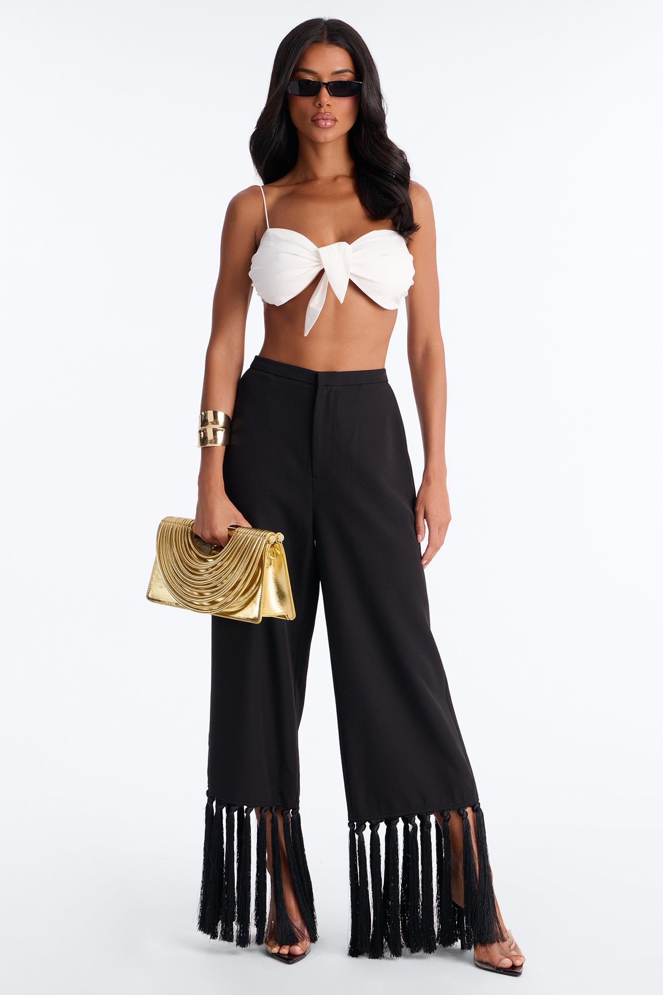 Samantha High Rise Wide Leg Tassel Fringe Trouser - Black