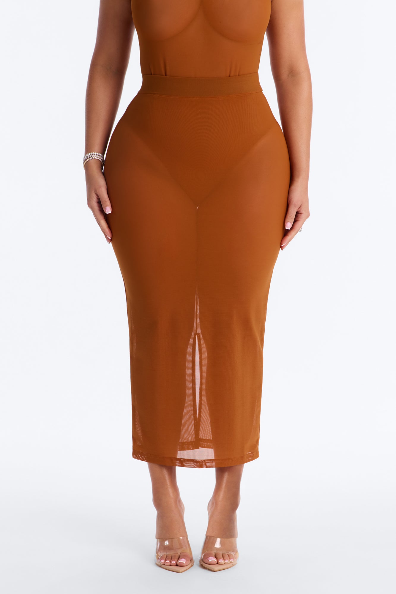 Power Mesh Midi Pencil Skirt - Copper image 2