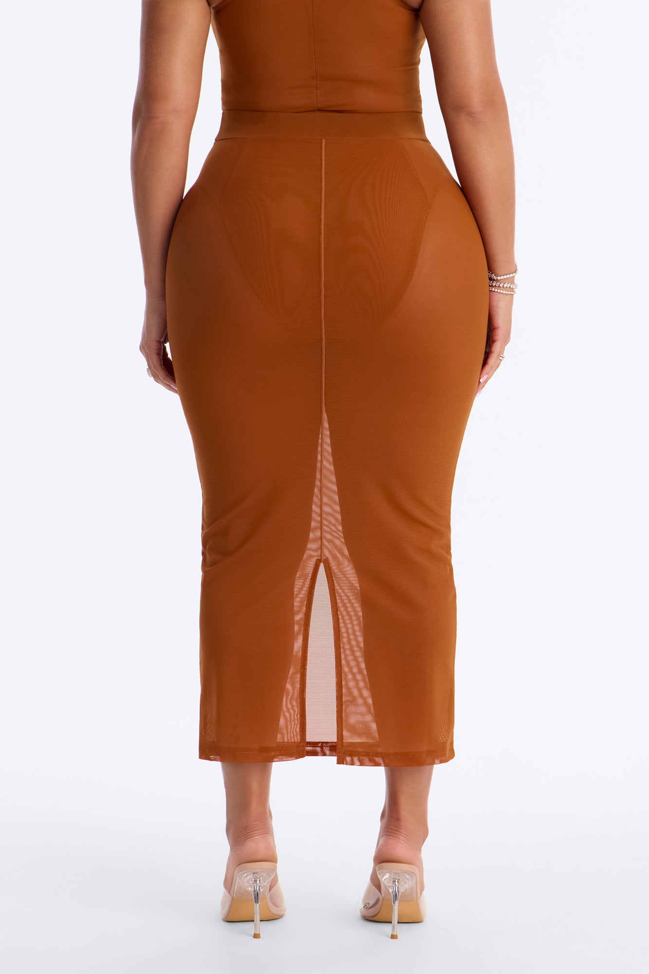Power Mesh Midi Pencil Skirt - Copper image 3