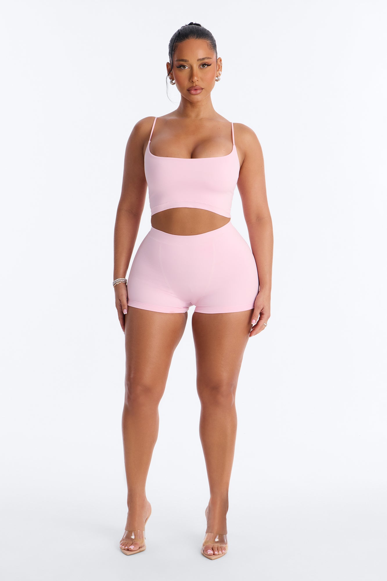 Seamless Smooth Base Layer Double Lined Cami Crop Top - Light Pink image 2