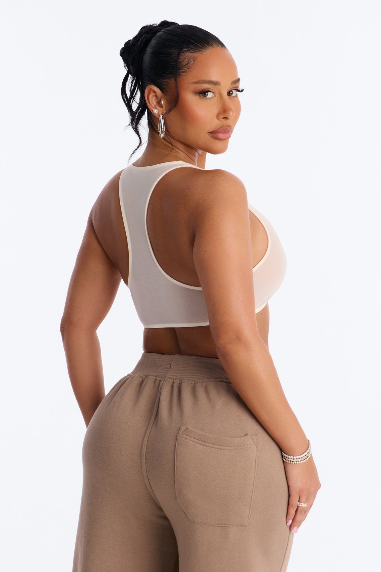 Power Mesh Racerback Bra Top - Bone image 4