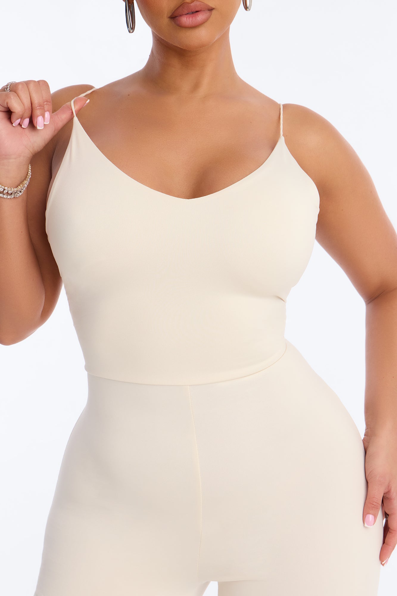 Contour Double Lined Spaghetti Strap Scoop Neck Jumpsuit - Bone image 3
