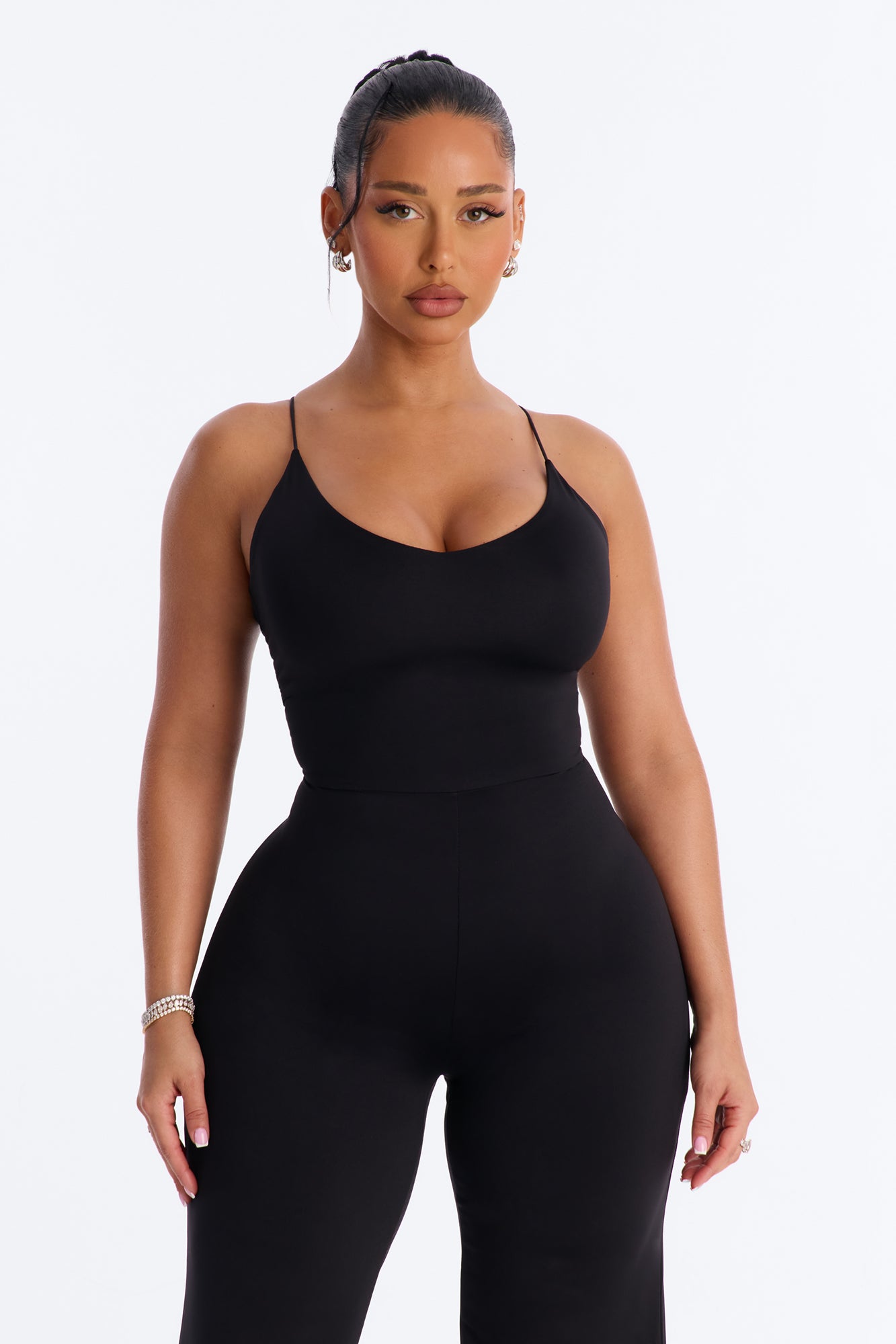 Contour Double Lined Spaghetti Strap Scoop Neck Jumpsuit - Black image 2