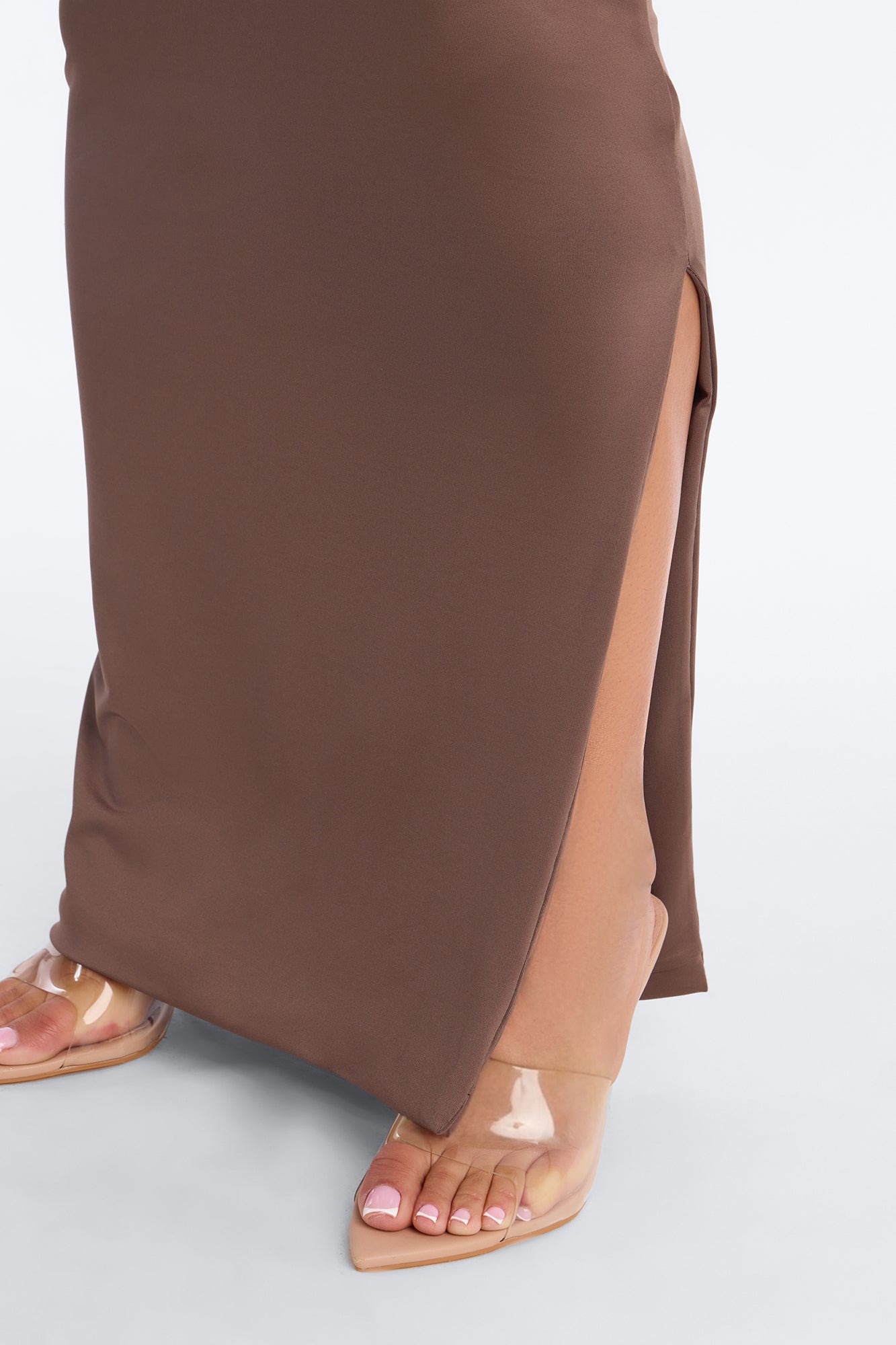 Contour Double Lined Scoop Neck Spaghetti Strap Maxi Dress - Brown image 3