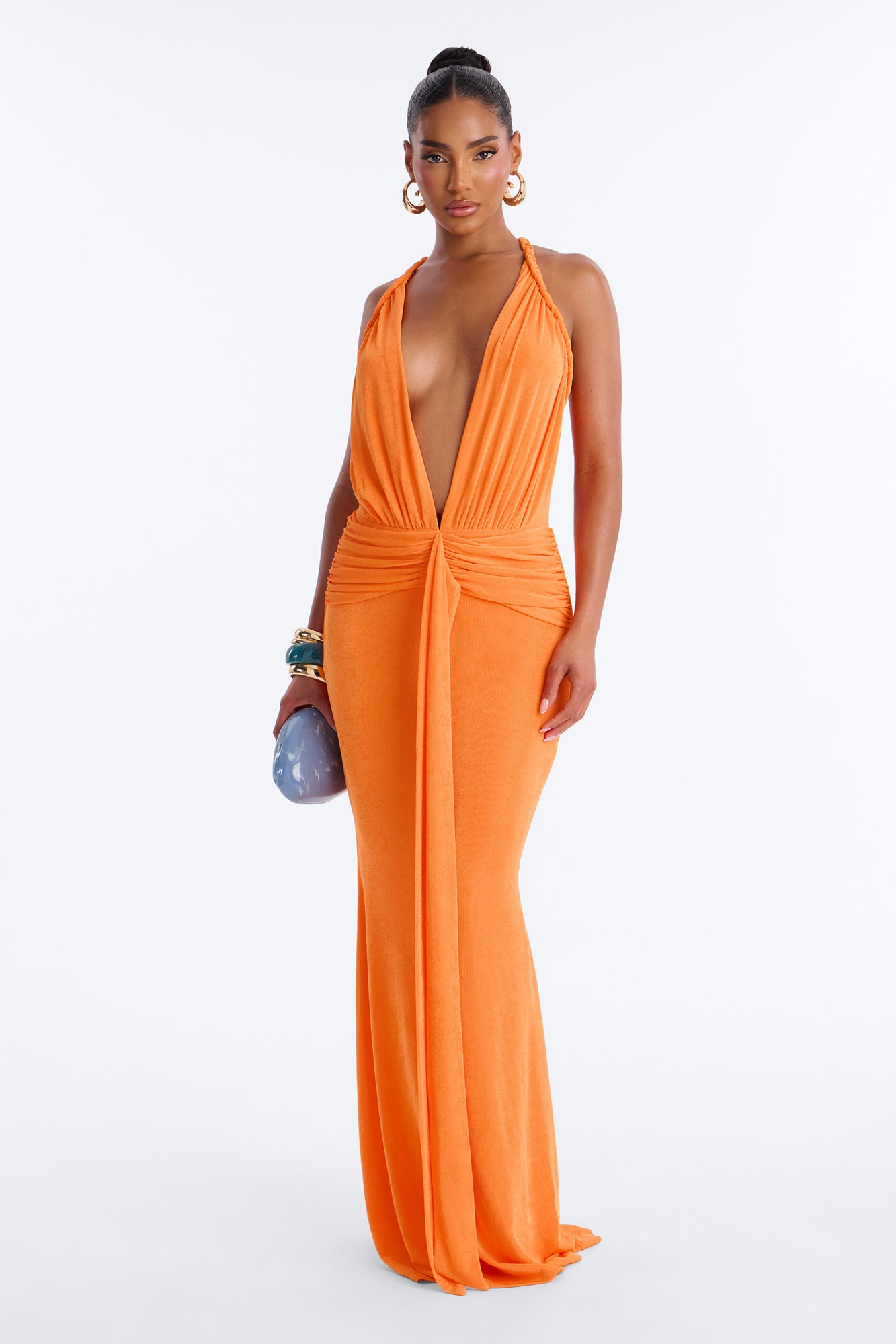 No Budget Braided Slinky Maxi Dress - Neon Orange