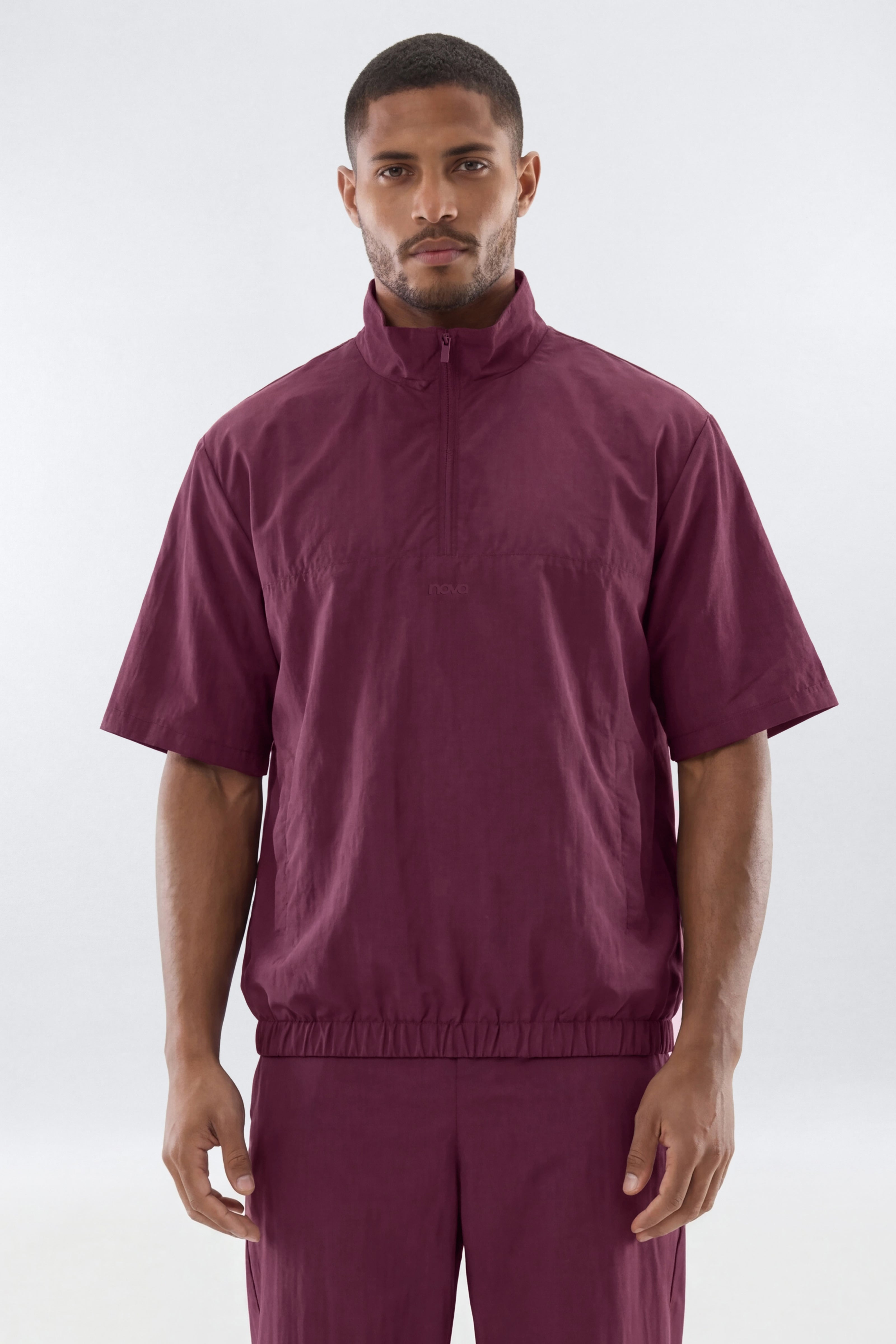 CoreNylon Short Sleeve Quarter Zip Jacket Top - Merlot
