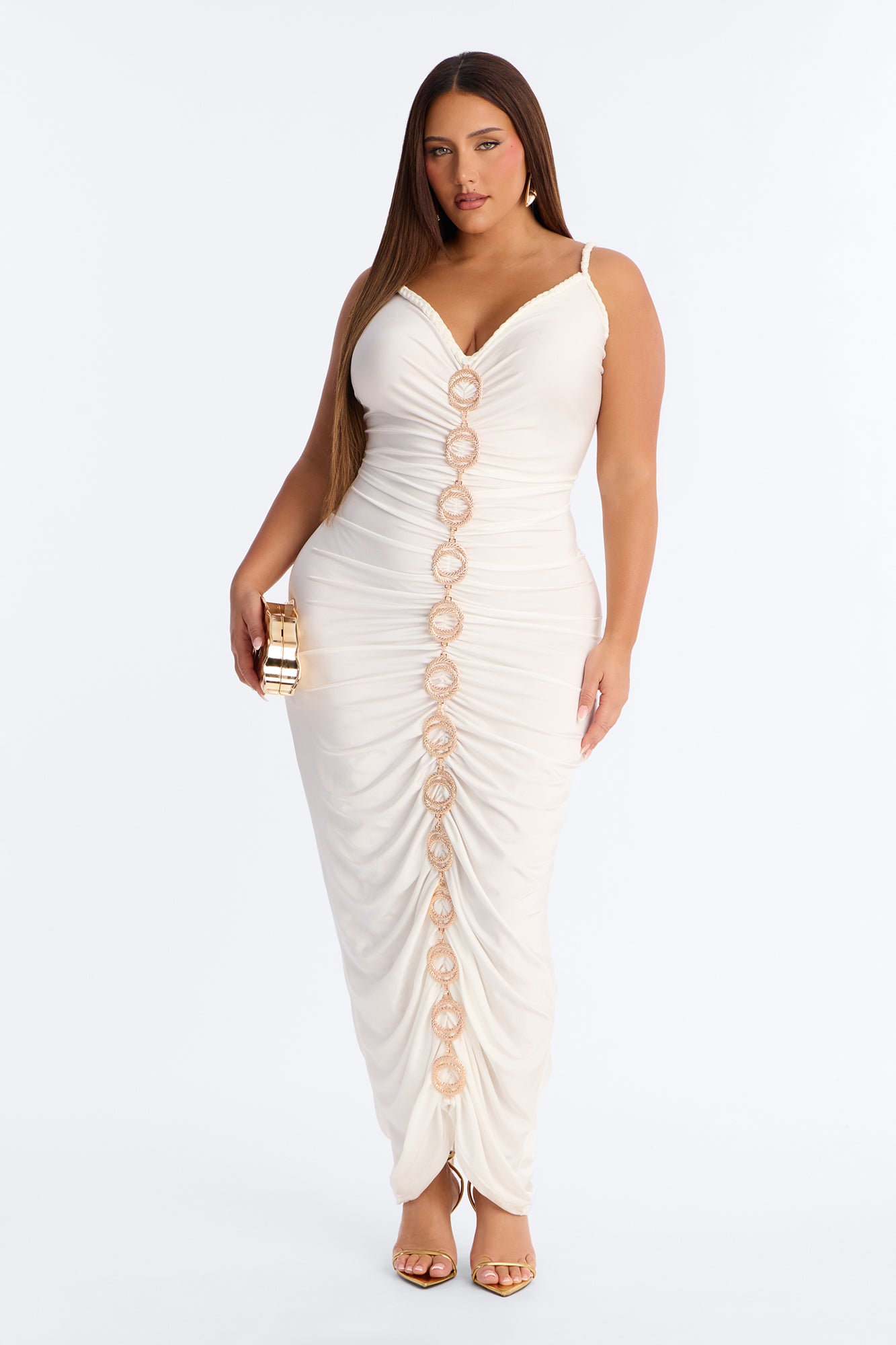 Giselle Ruched Maxi Dress - White image 5