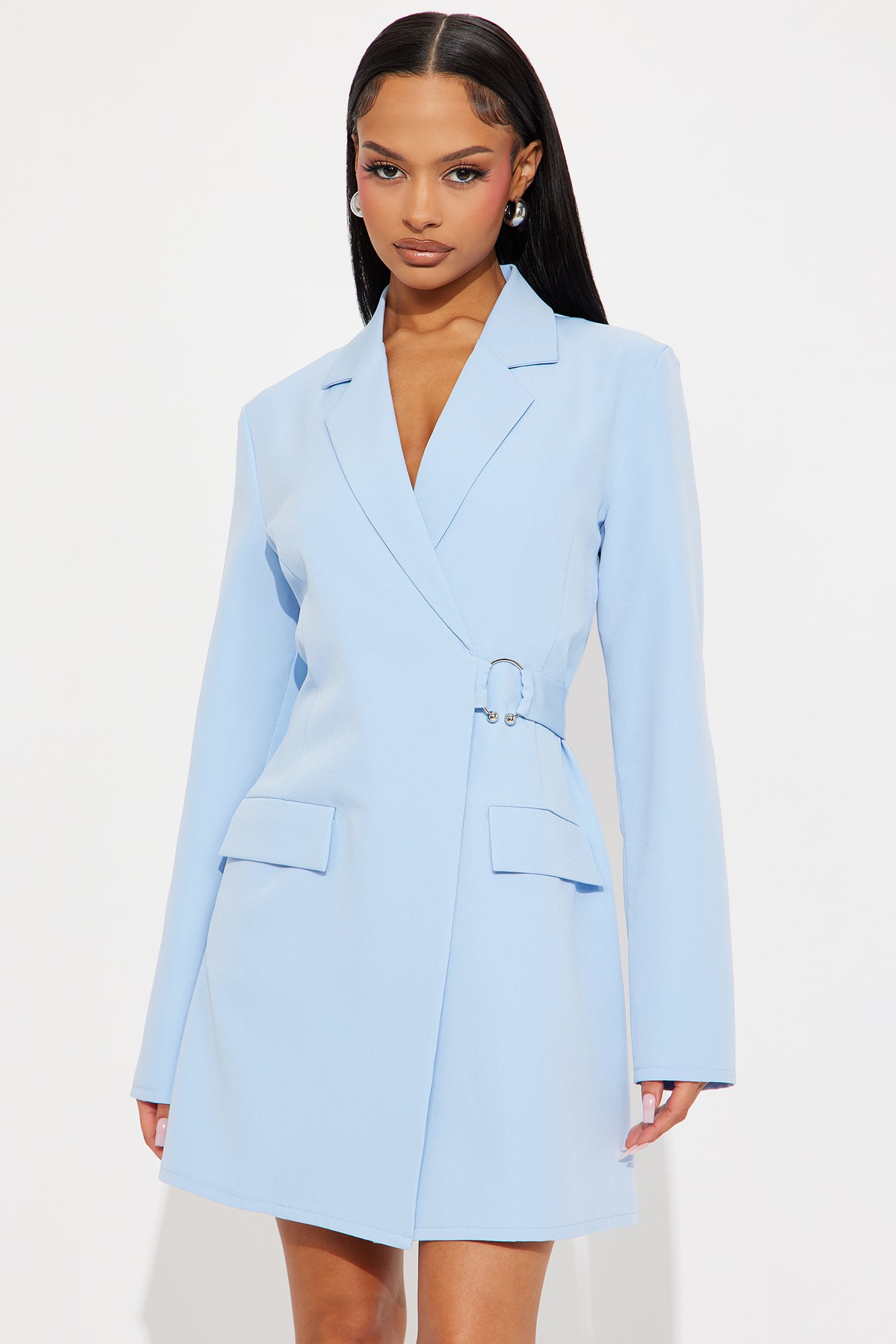 Pay Attention Blazer Mini Dress - Light Blue