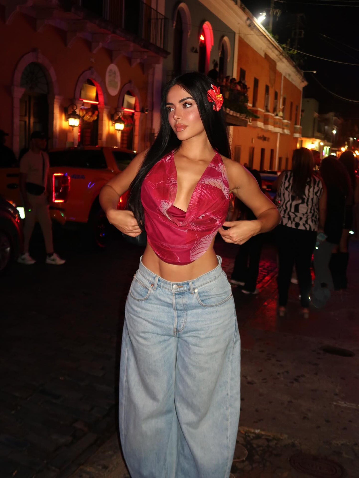 Kauai Mesh Cowl Neck Halter Top - Fuchsia/combo image 4