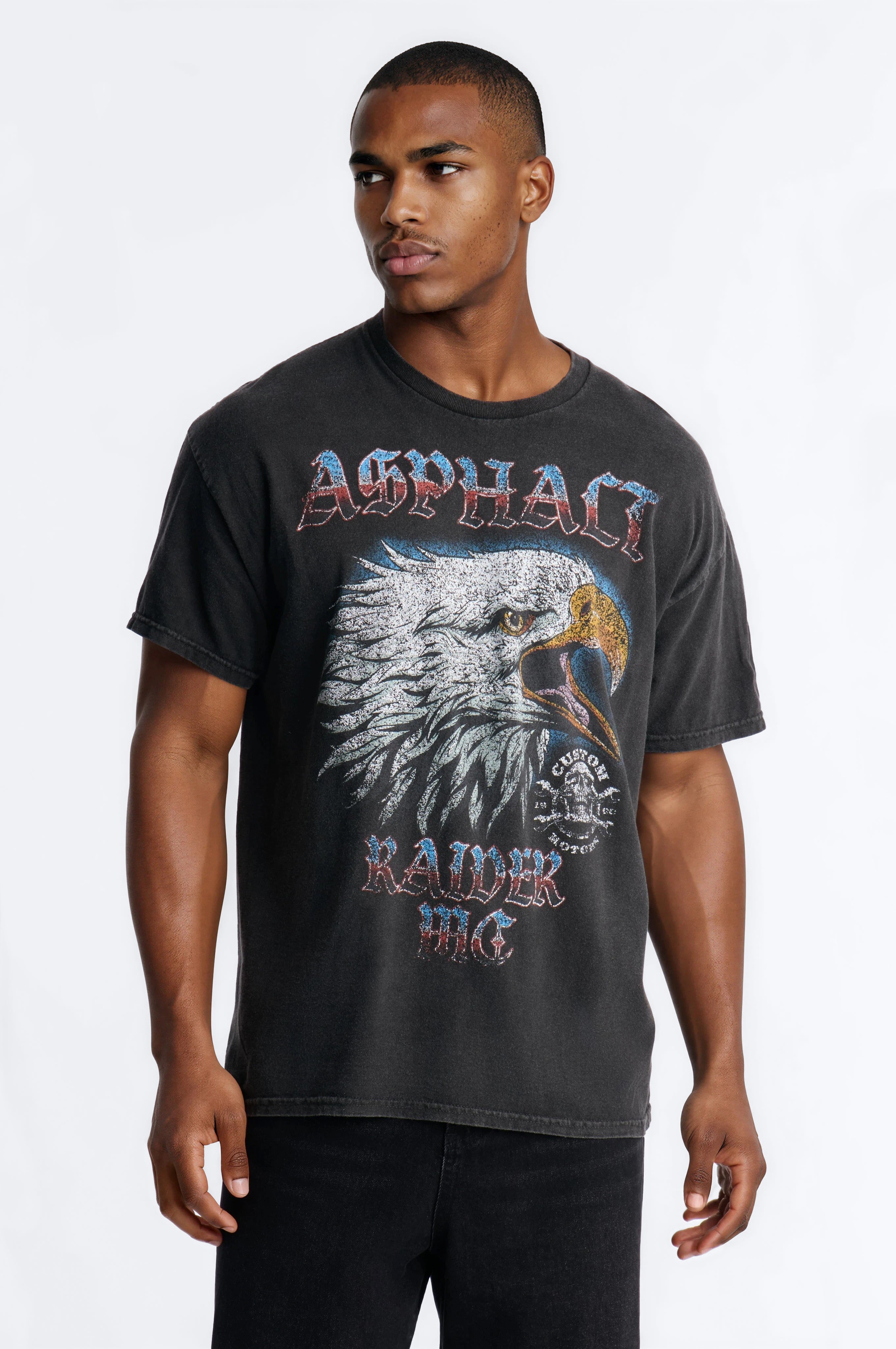 Asphalt Raiders MC Eagle Vintage Oversized Short Sleeve Tee - Black