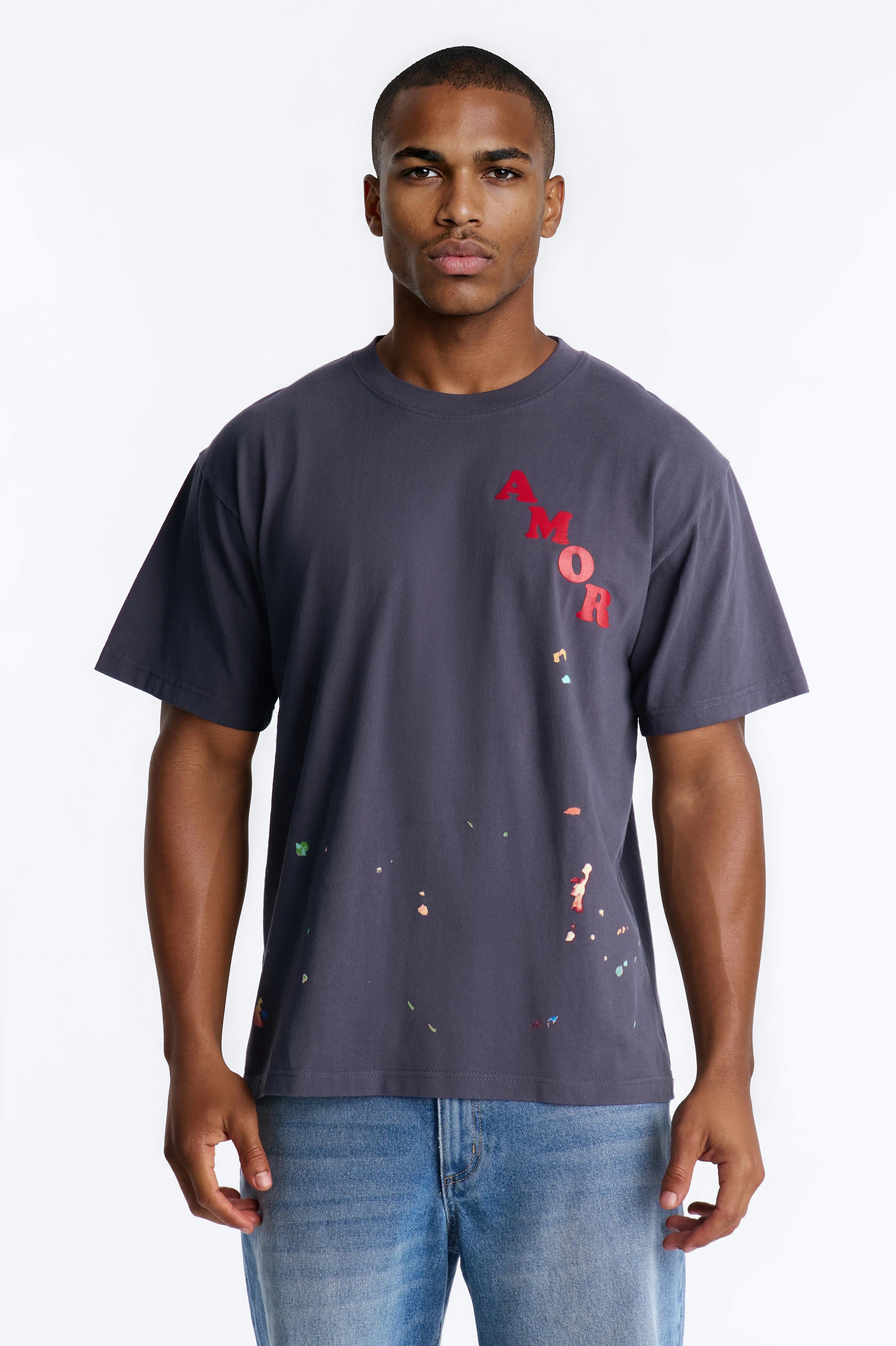 Amor Paint Splatter Oversized Heavy Weight Short Sleeve Tee - Navy