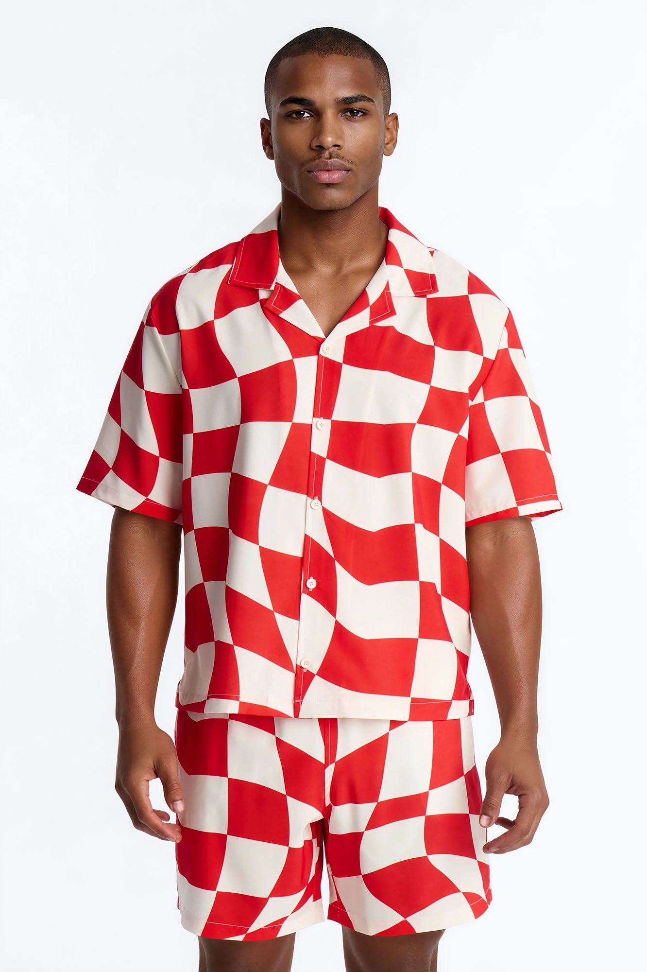 Apex Sector Checkered Cuban Collar Button Up - Red