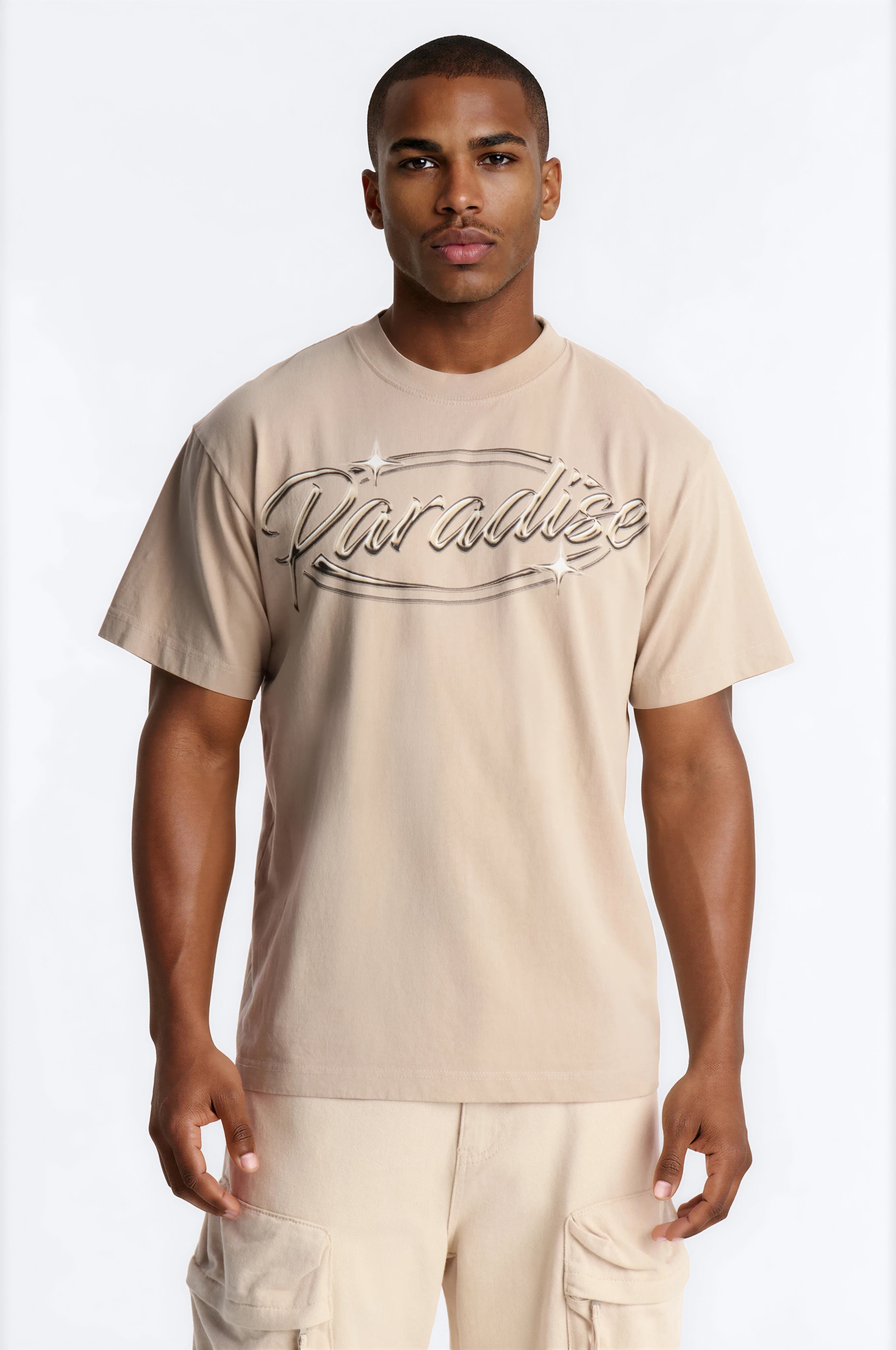 Paradise Oversized Heavy Weight Short Sleeve Tee - Tan