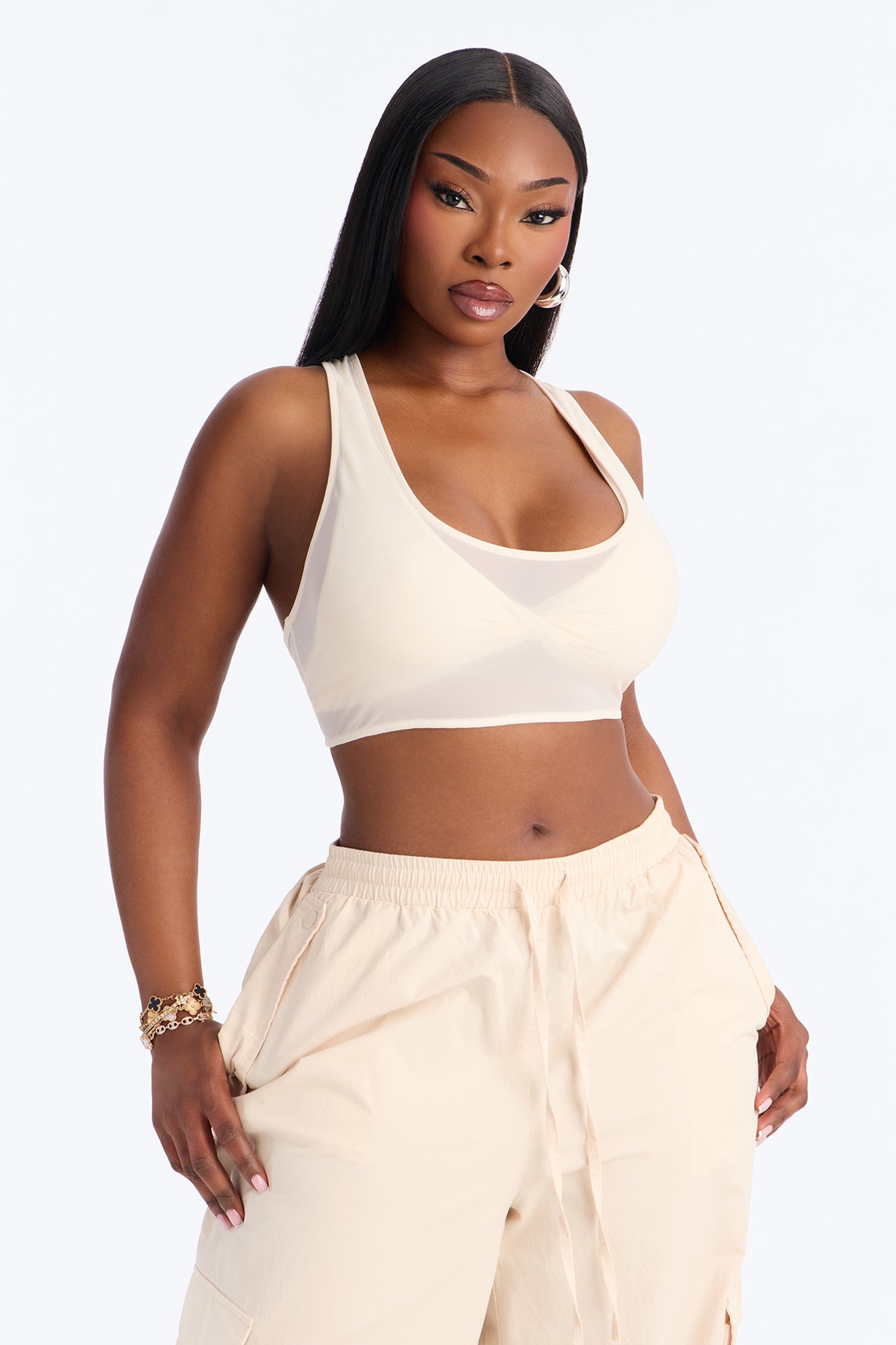 Power Mesh Racerback Bra Top - Bone image 5