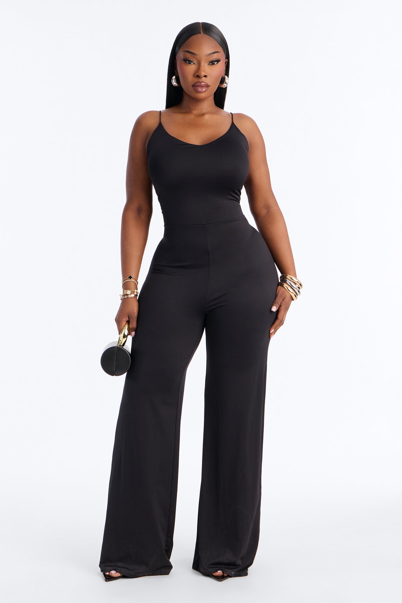 Contour Double Lined Spaghetti Strap Scoop Neck Jumpsuit - Black image 5