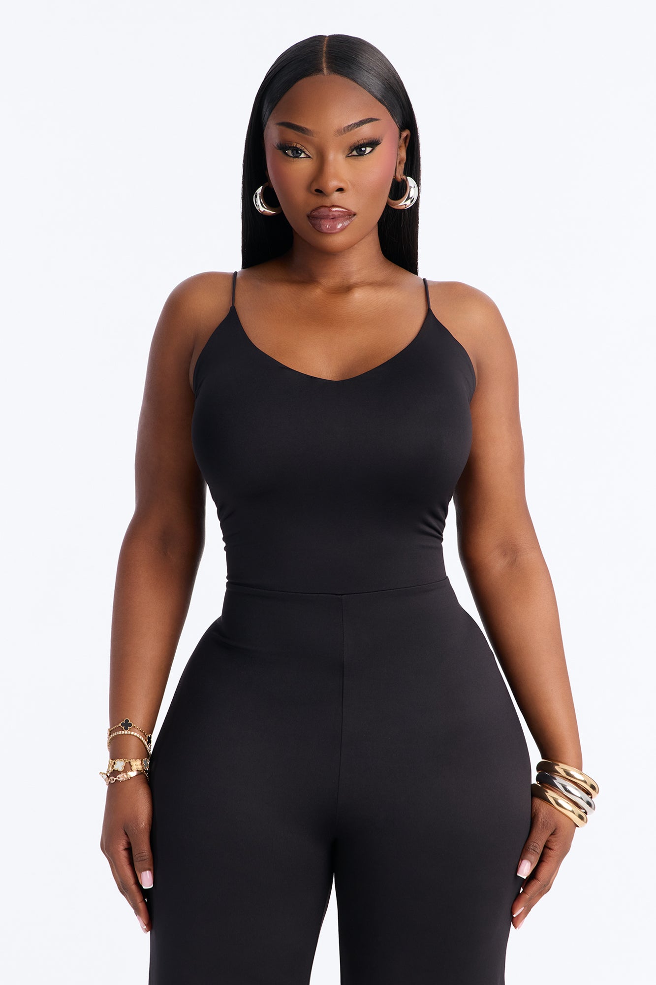 Contour Double Lined Spaghetti Strap Scoop Neck Jumpsuit - Black image 6