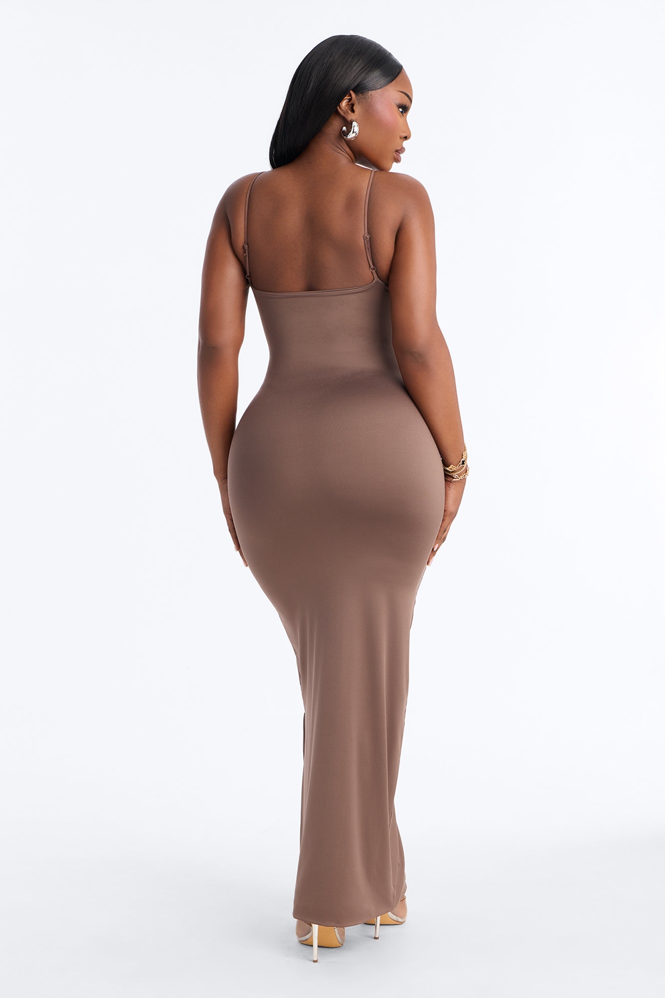 Contour Double Lined Scoop Neck Spaghetti Strap Maxi Dress - Brown image 8