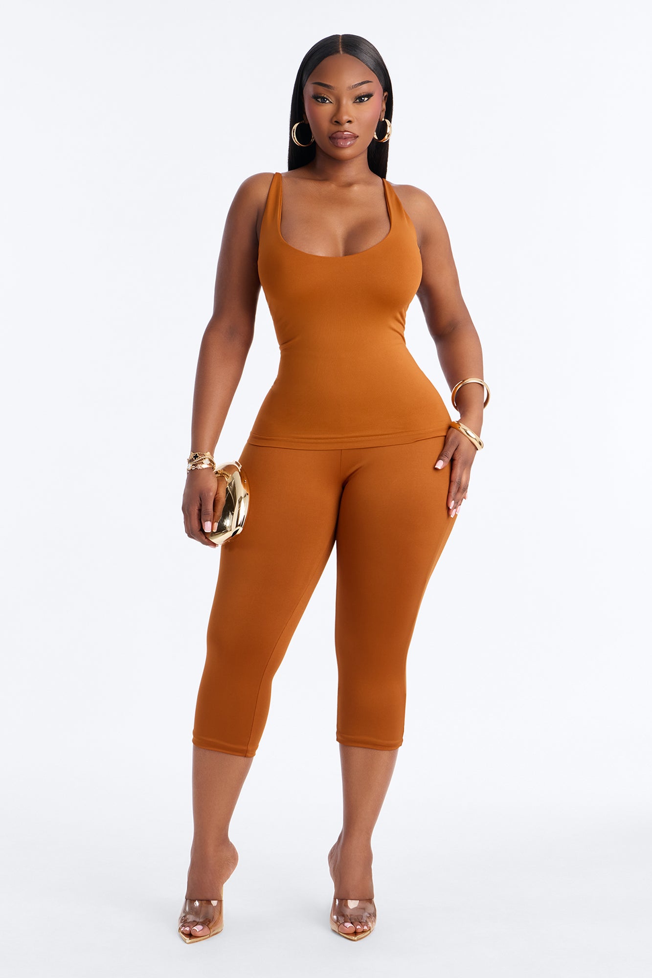 Seamless Smooth Double Lined Scoop Neck Cami Top - Copper image 6