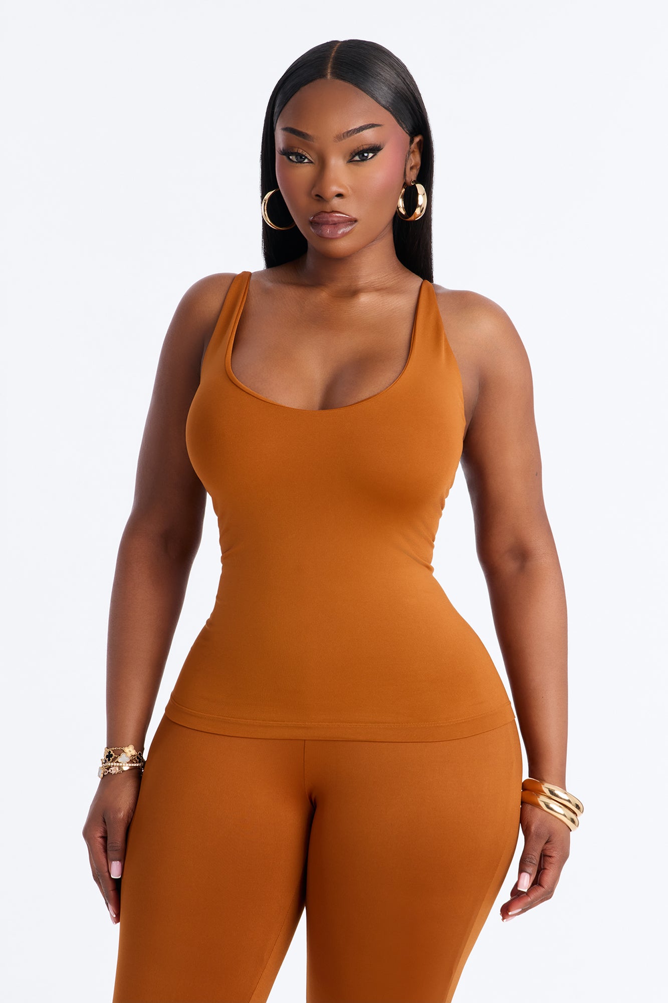 Seamless Smooth Double Lined Scoop Neck Cami Top - Copper image 5