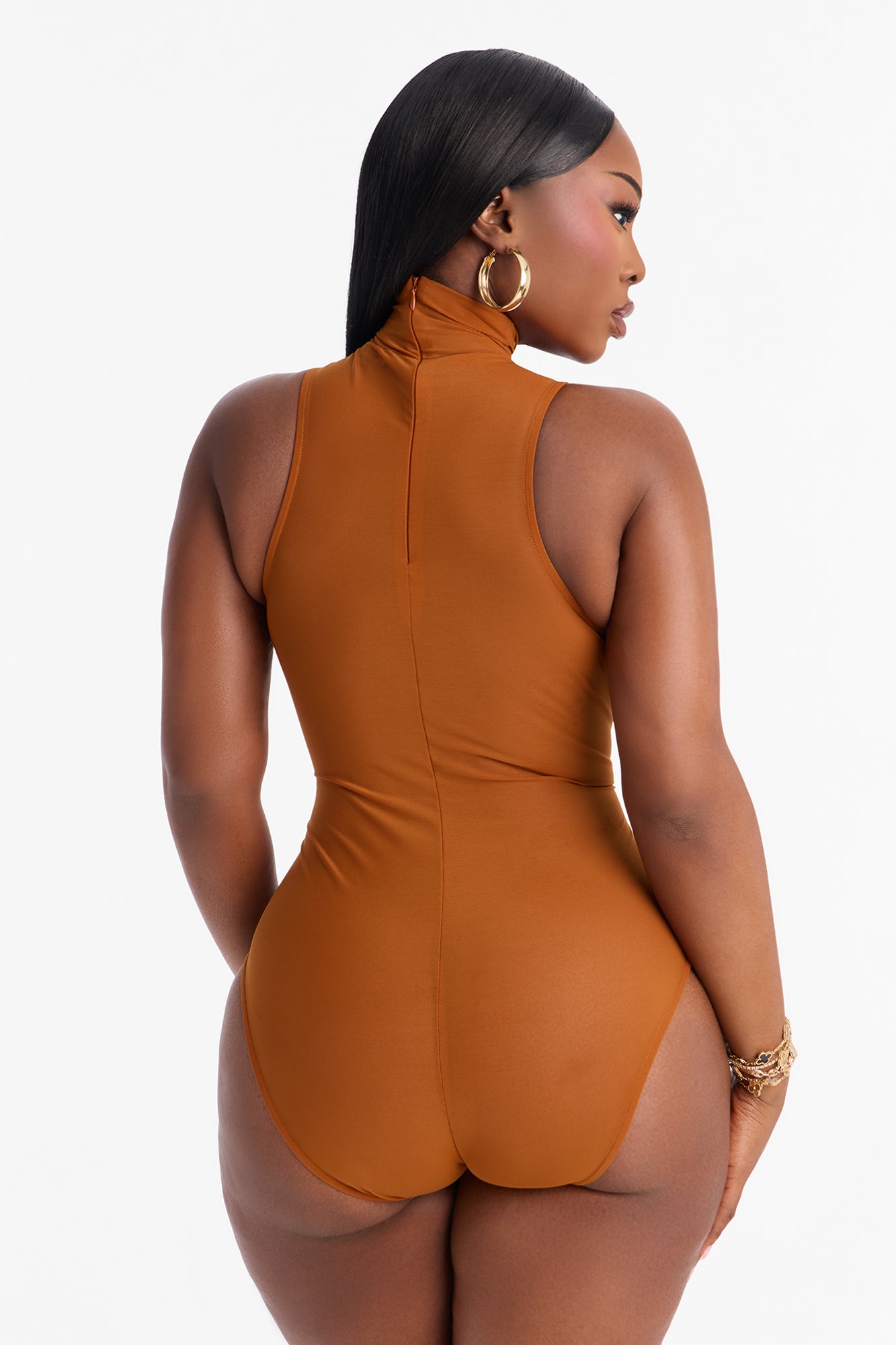 Power Mesh Turtle Neck Sleeveless Bodysuit - Copper image 10
