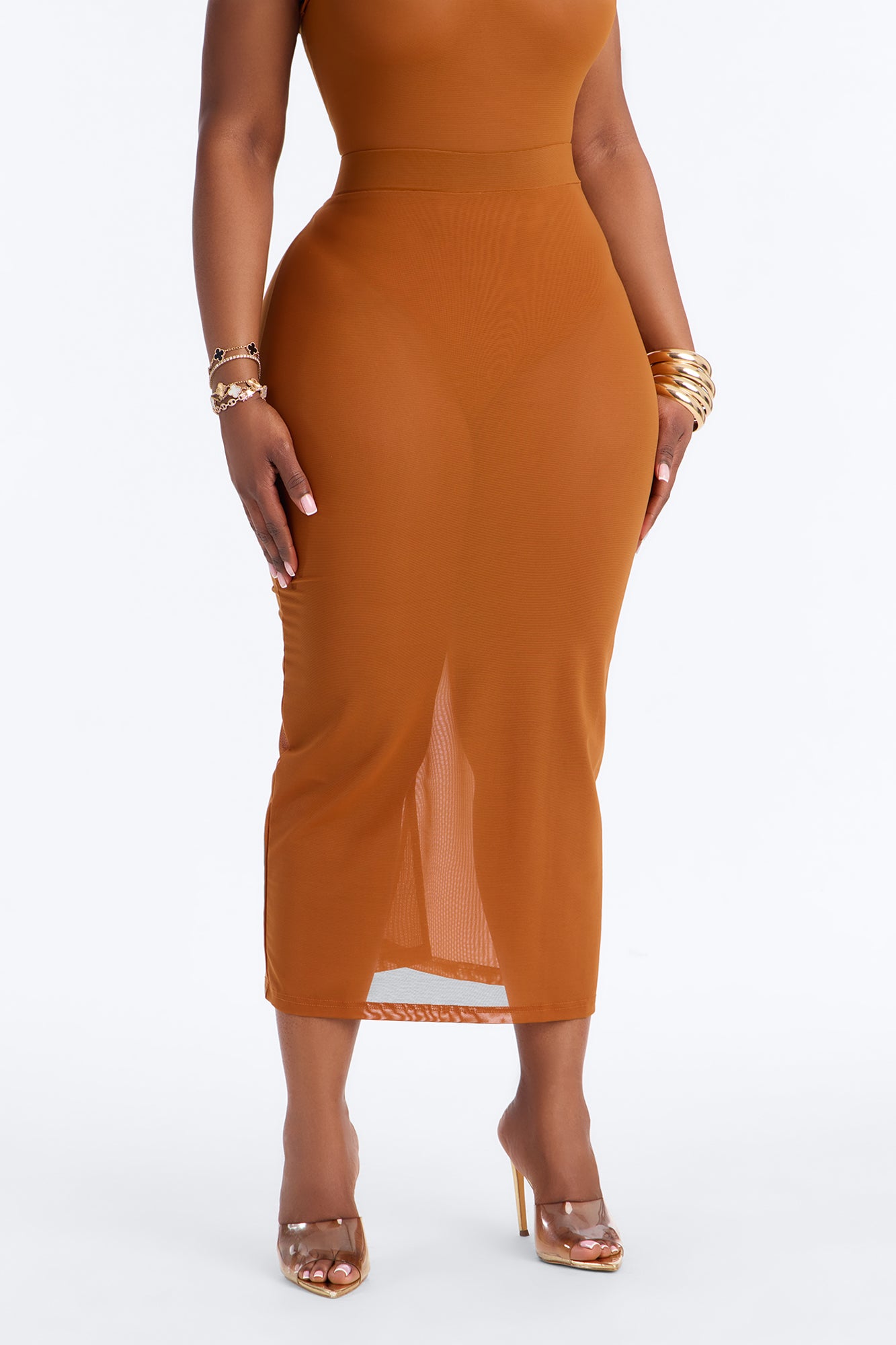 Power Mesh Midi Pencil Skirt - Copper image 6