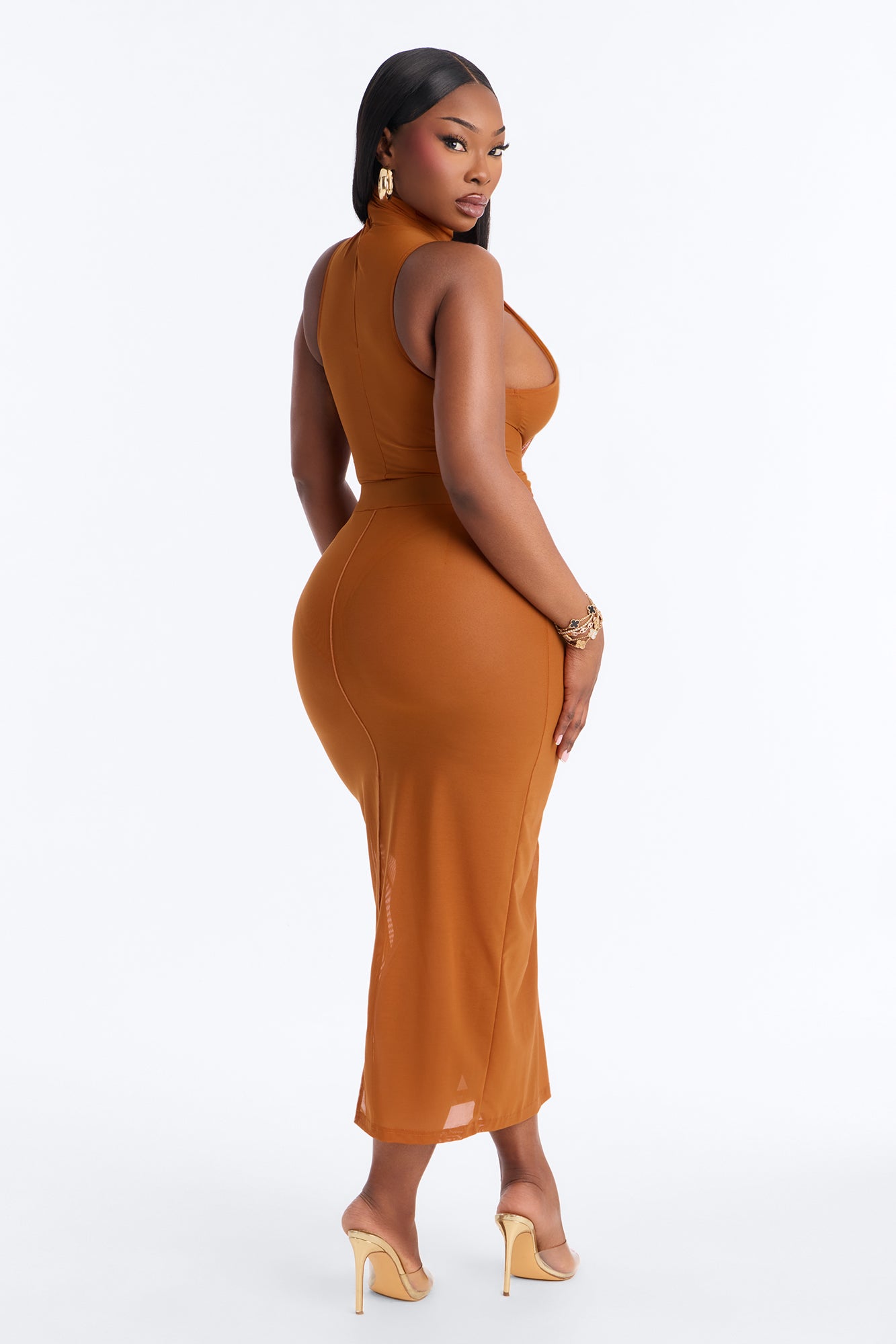 Power Mesh Midi Pencil Skirt - Copper image 8
