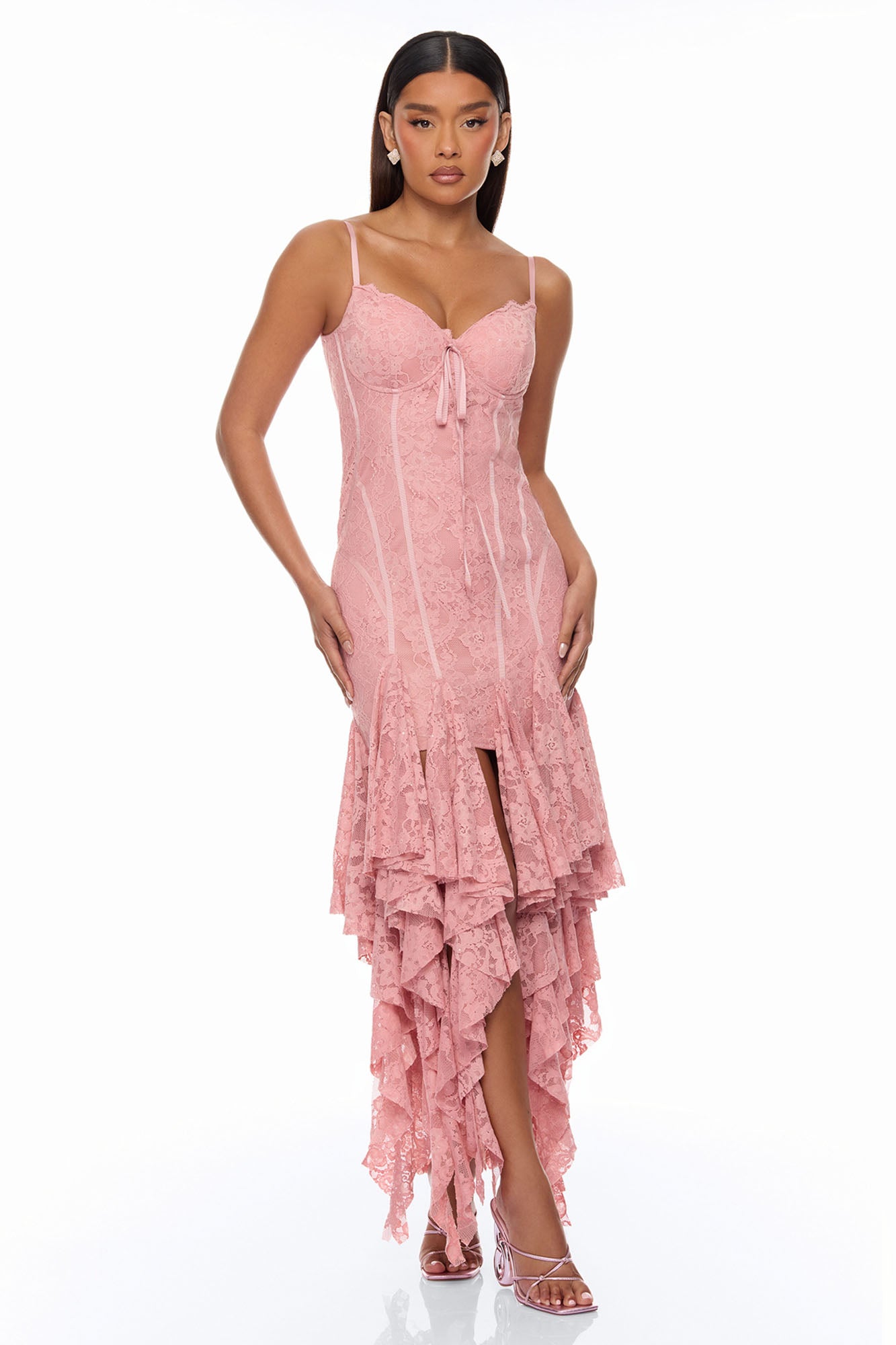 Madeline Ruffle Lace Maxi Dress - Mauve
