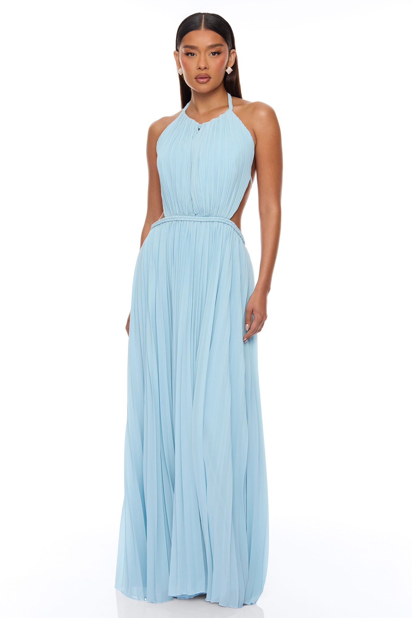 Lysandra Backless Pleated Maxi Dress - Light Blue